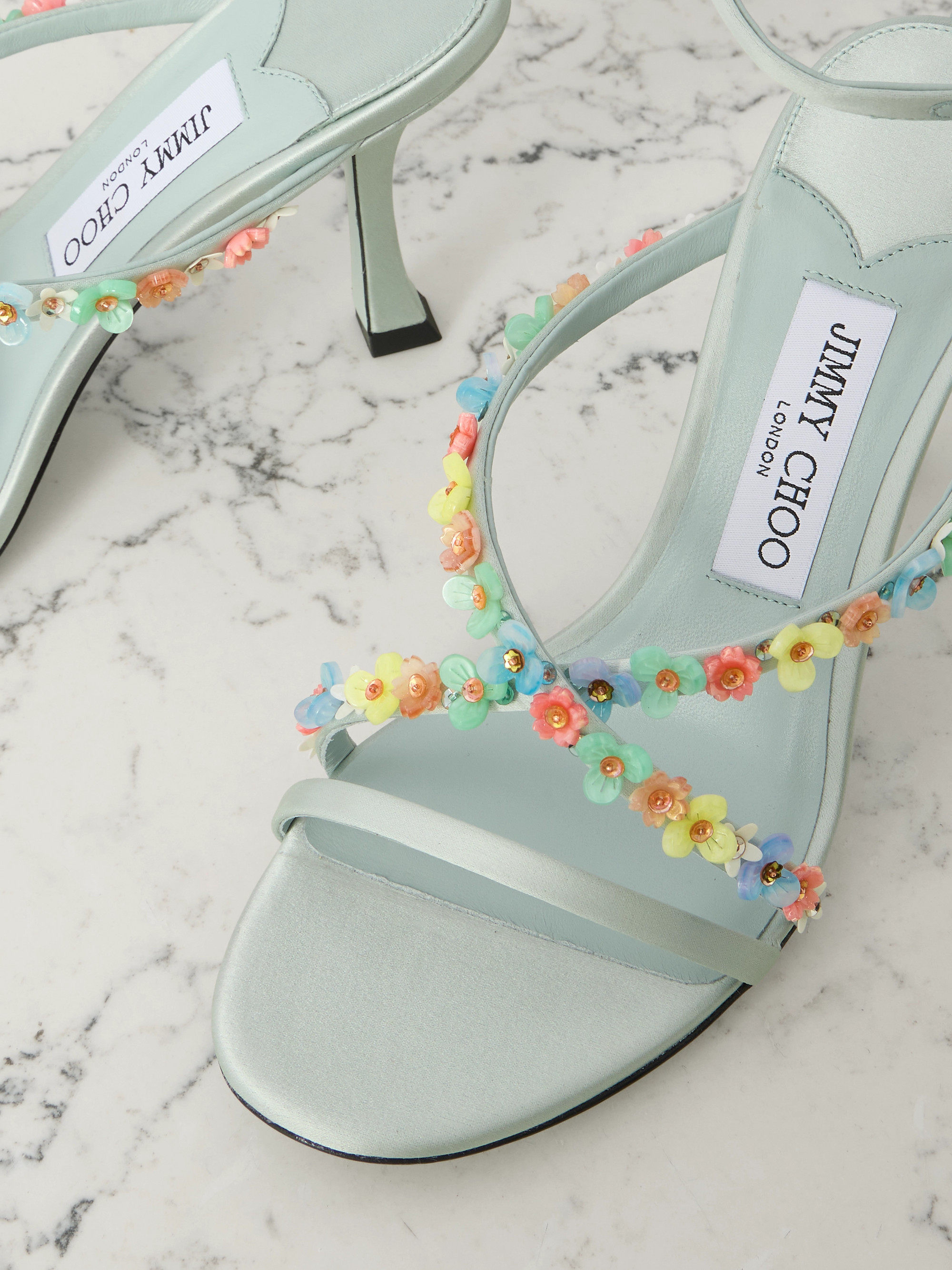 JIMMY CHOO Blanche 90 embellished satin sandals thumbnail