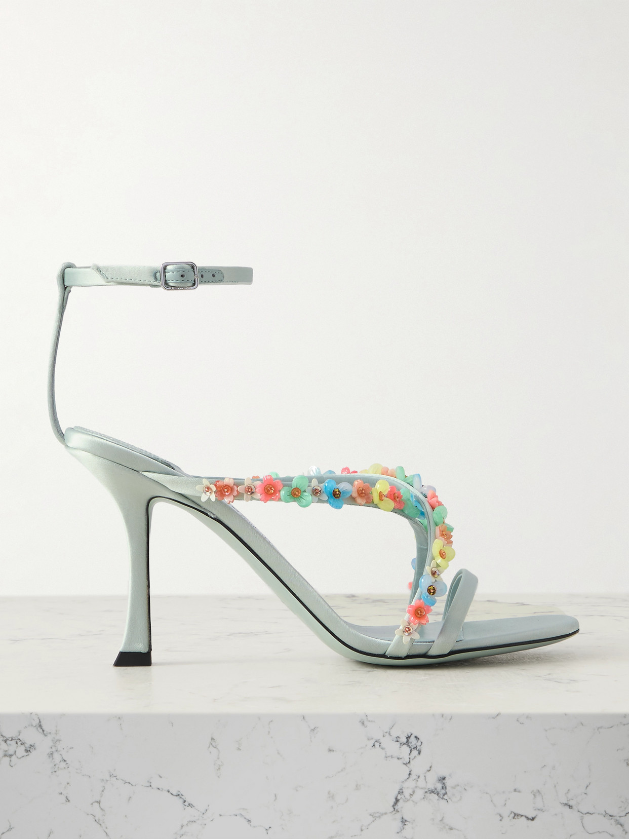 Jimmy Choo Blanche 90 Embellished Satin Sandals In Green