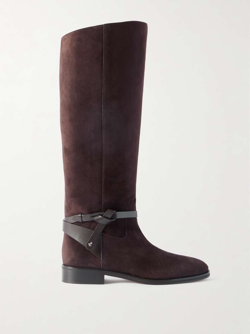 Jimmy Choo Lawton Leather-trimmed Suede Knee Boots