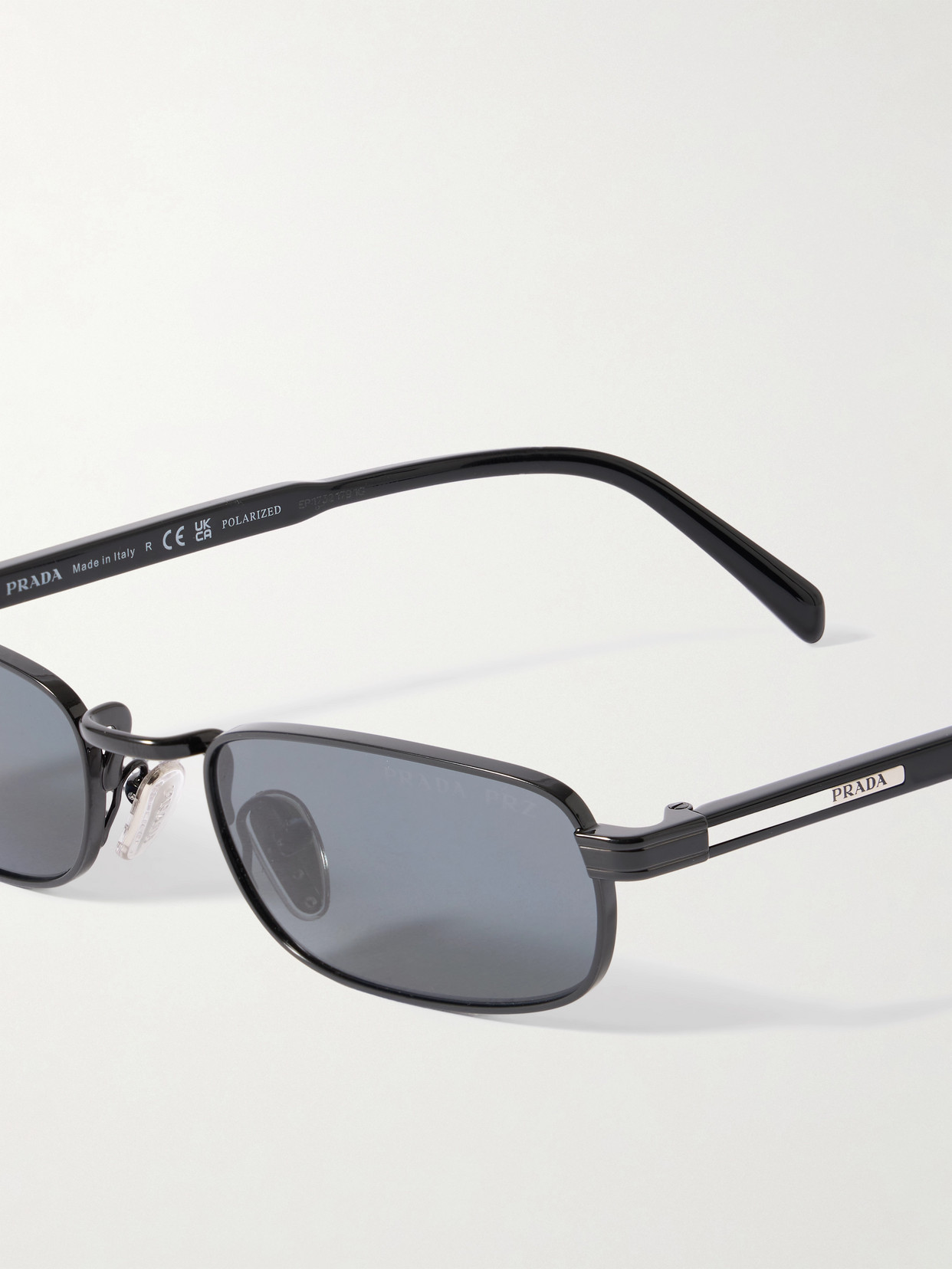 Prada Rectangle-frame Metal Sunglasses In Black