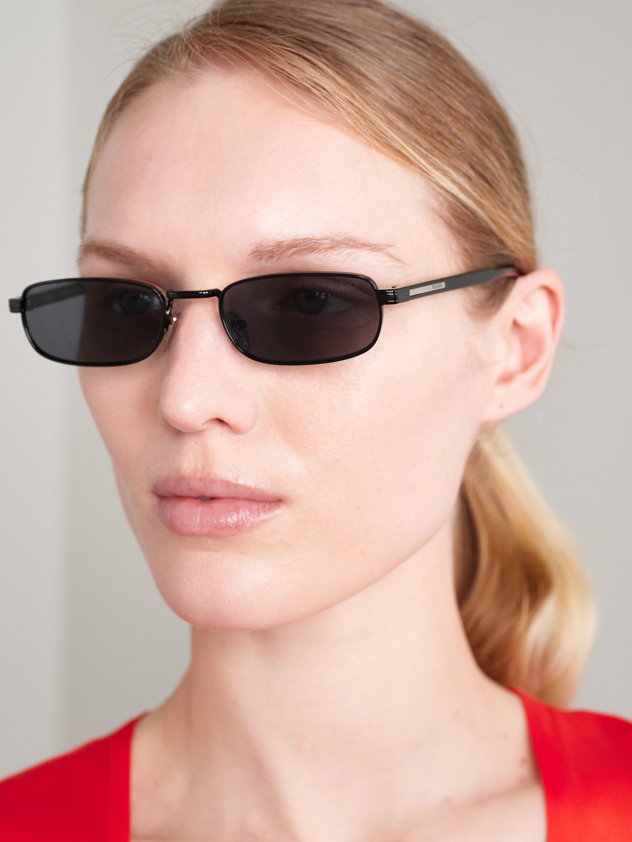 Prada Rectangle-frame Metal Sunglasses In Black