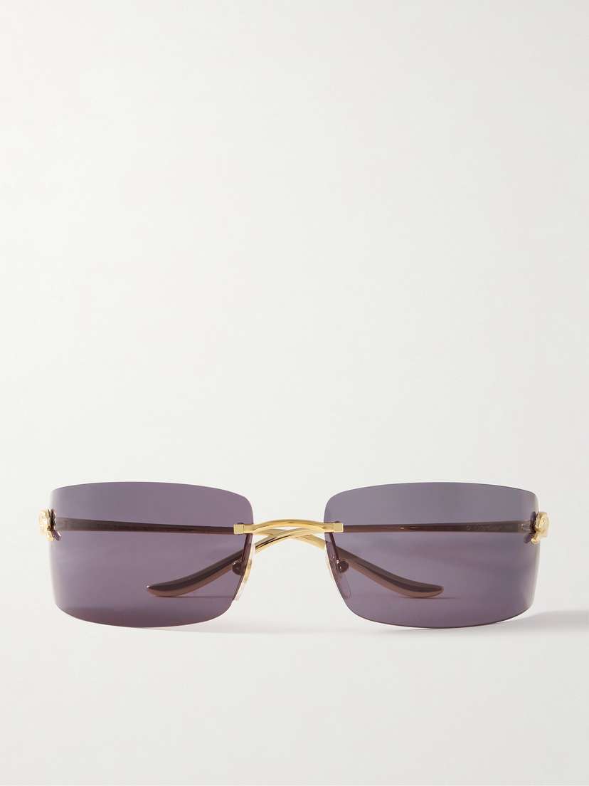 Cartier Eyewear Panthère De Cartier Rectangle-frame Rimless Gold-tone Sunglasses