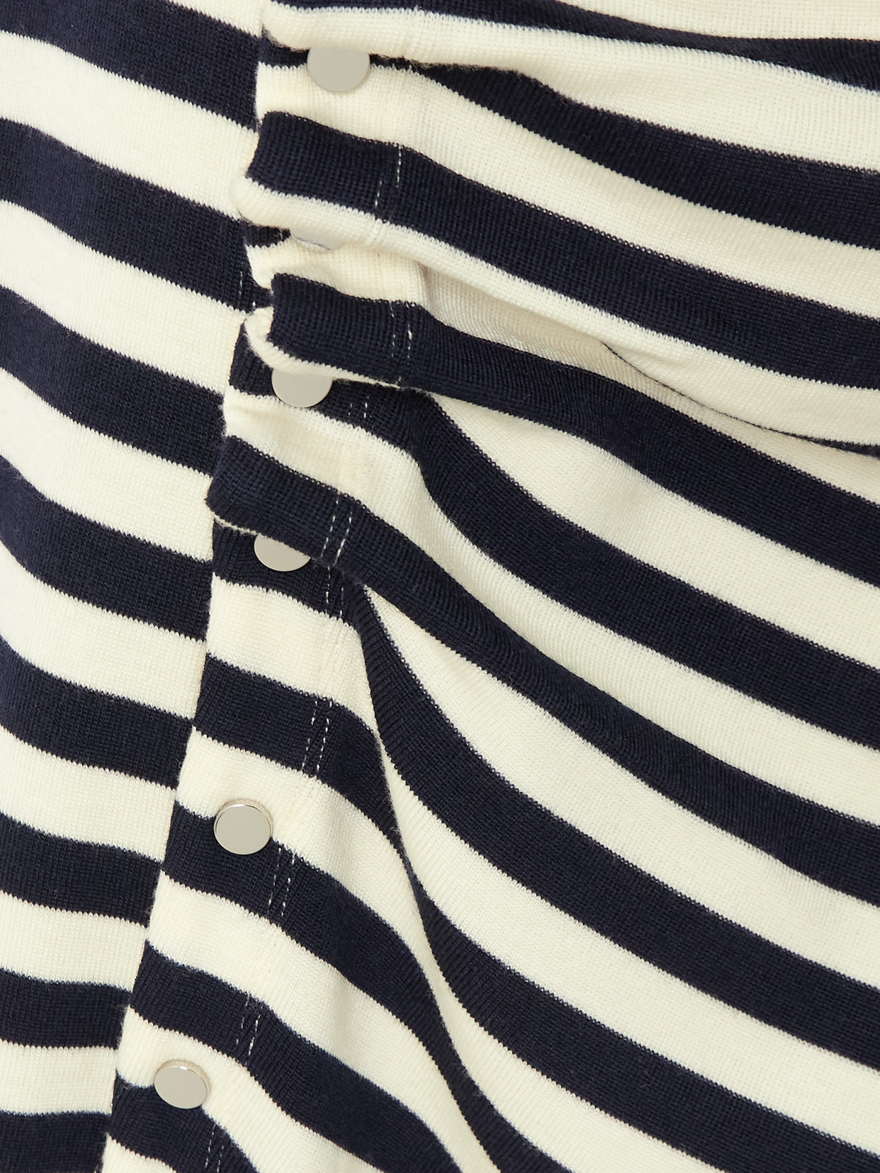 Rabanne Gathered Embellished Striped Wool-blend Midi Dress In Gray