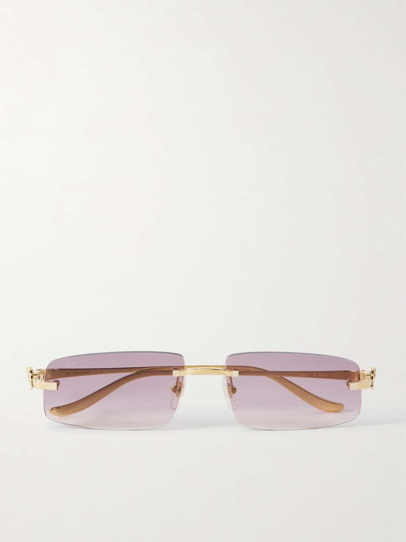 Cartier Eyewear Panthère Rectangular-frame Gold-tone Sunglasses