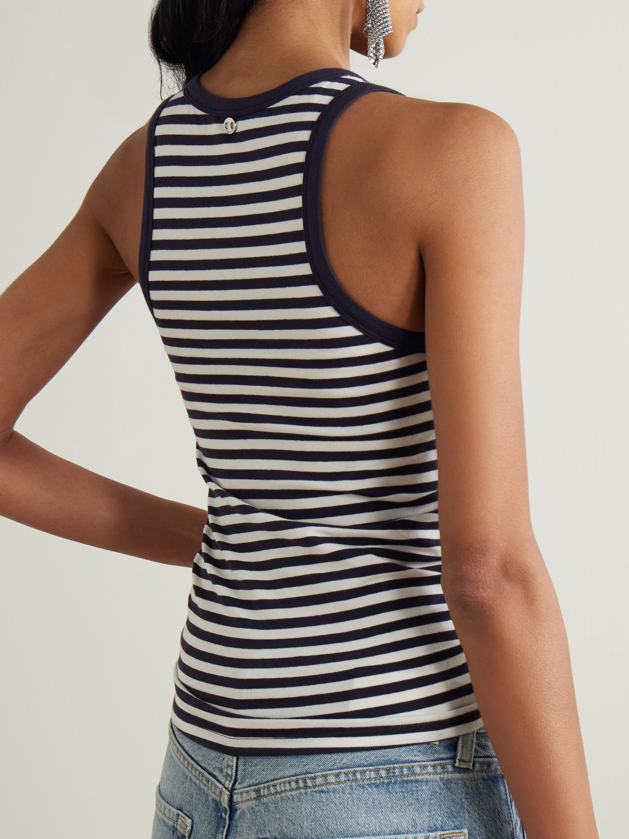 Rabanne Embellished Striped Cotton-blend Jersey Tank In Blue