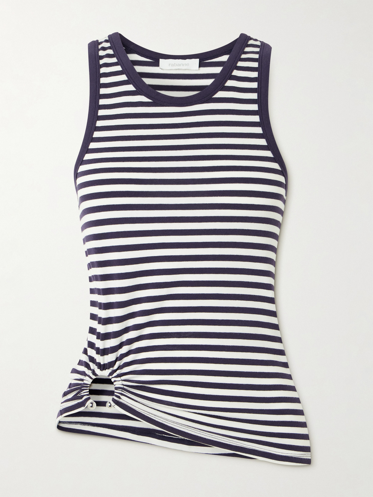 Rabanne Embellished Striped Cotton-blend Jersey Tank In Blue