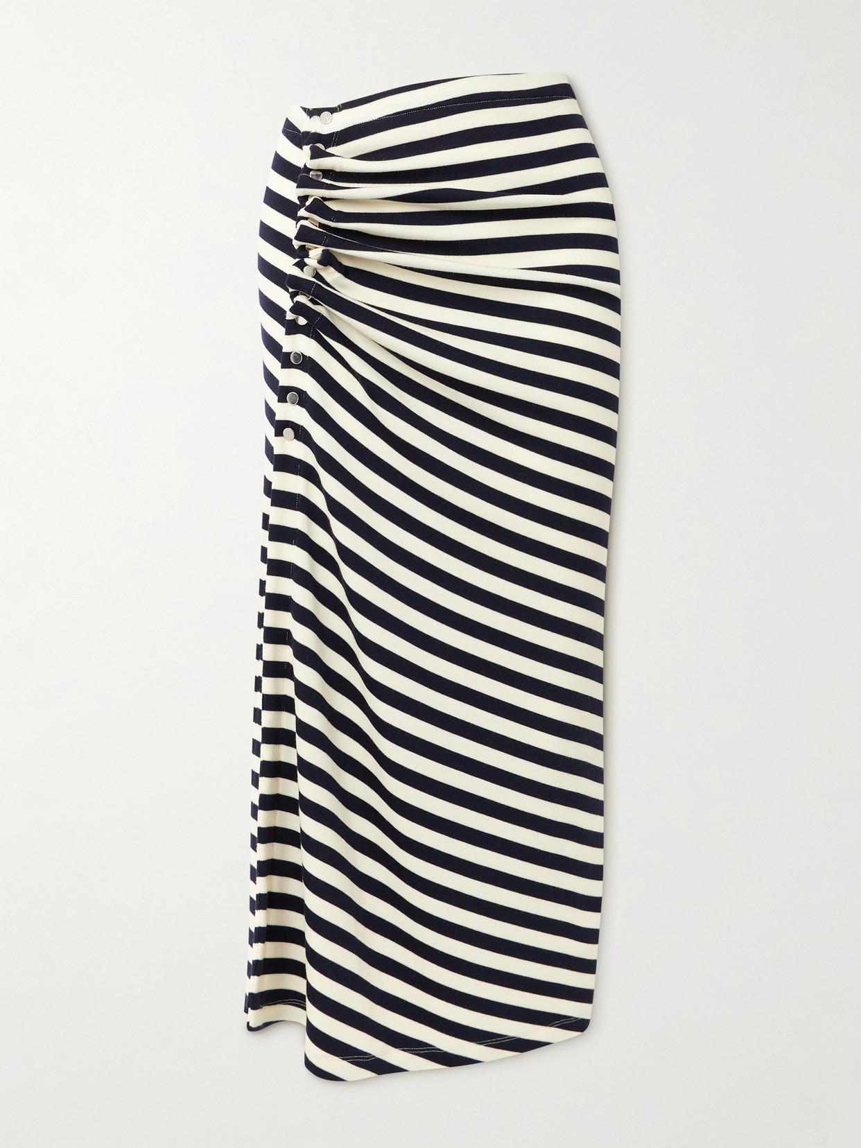 Rabanne Gathered Striped Wool-blend Midi Skirt In Multi