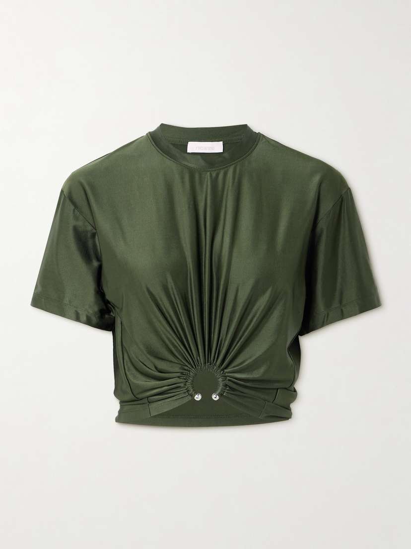 Rabanne Embellished Gathered Satin-jersey T-shirt