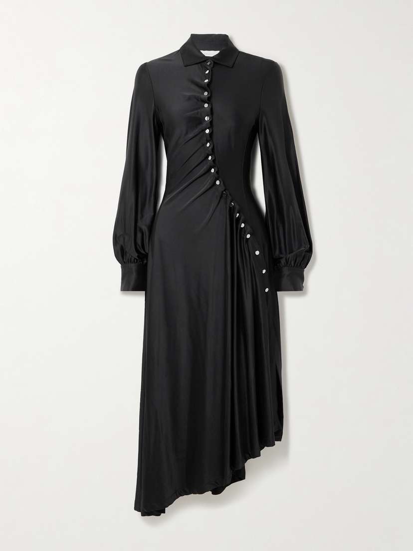 Rabanne Embellished Gathered Satin-jersey Midi Shirt Dress