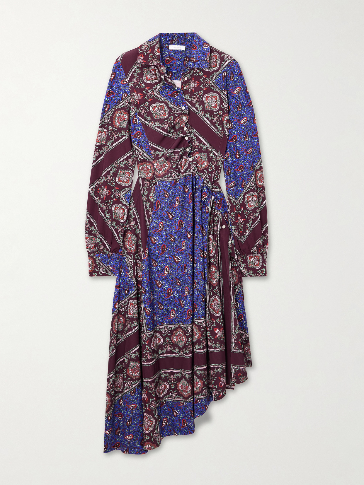 Rabanne Asymmetric Paisley-print Stretch-jersey Midi Dress In Blue