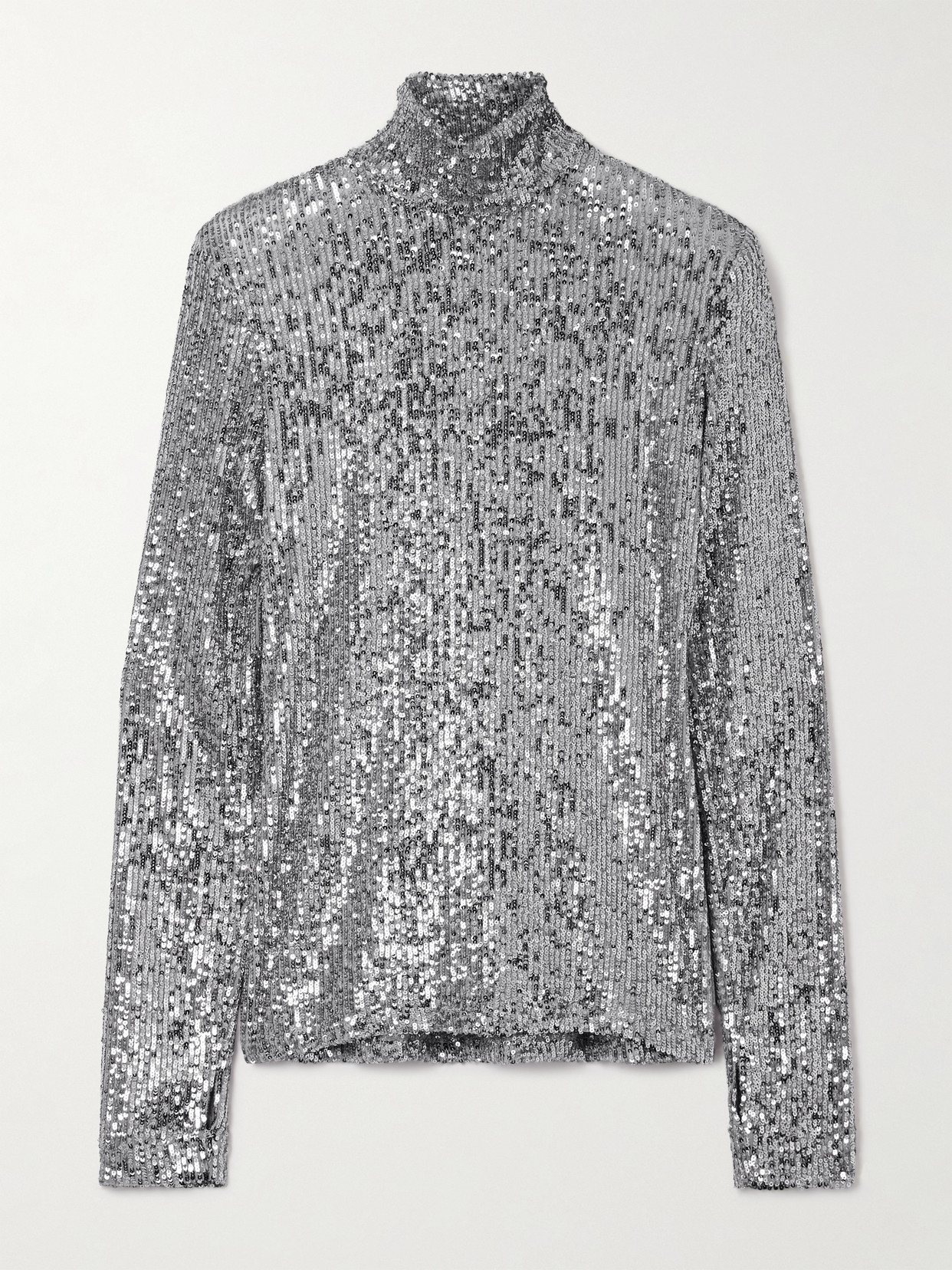 Rabanne Sequined Tulle Turtleneck Top In Gray
