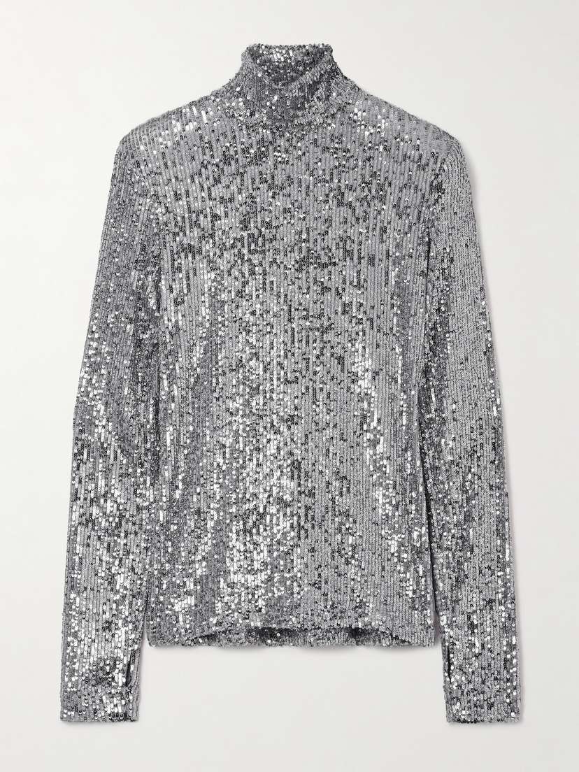 Rabanne Sequined Tulle Turtleneck Top