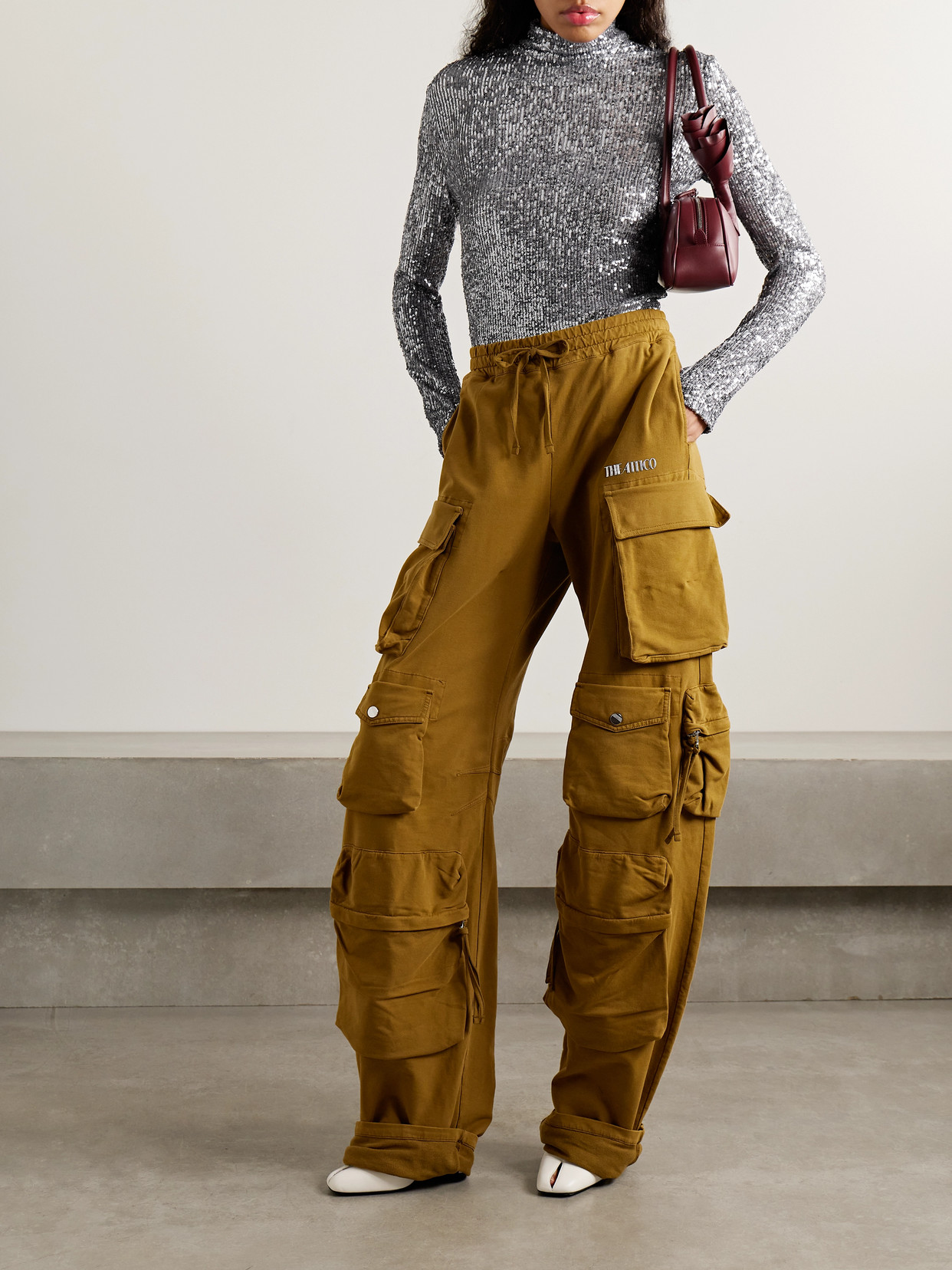 Rabanne Sequined Tulle Turtleneck Top In Gray