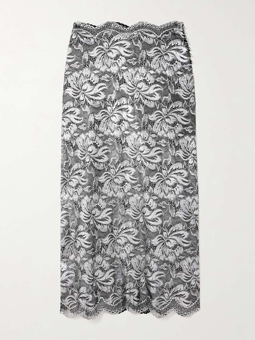 Rabanne Scalloped Metallic Stretch-lace Midi Skirt