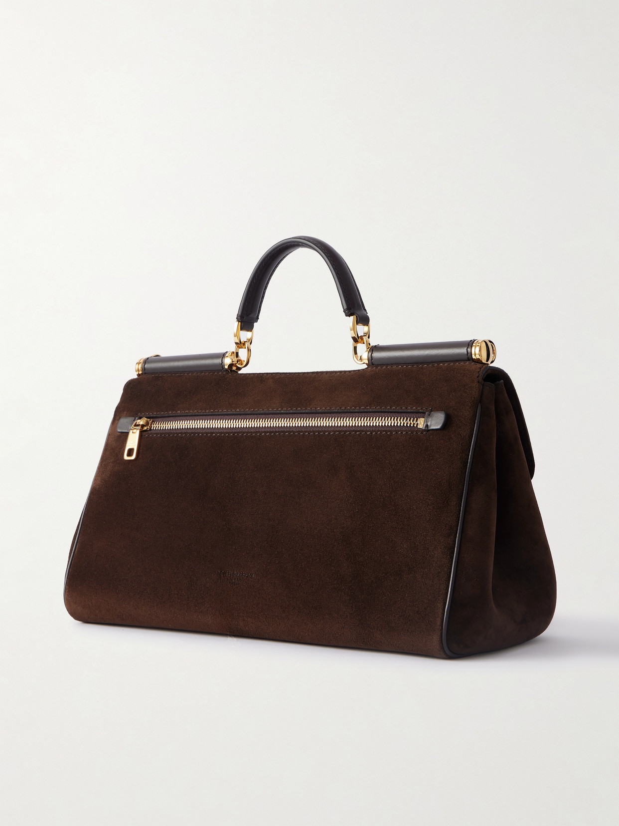 Dolce & Gabbana Sicily Small Leather-trimmed Suede Shoulder Bag In Brown