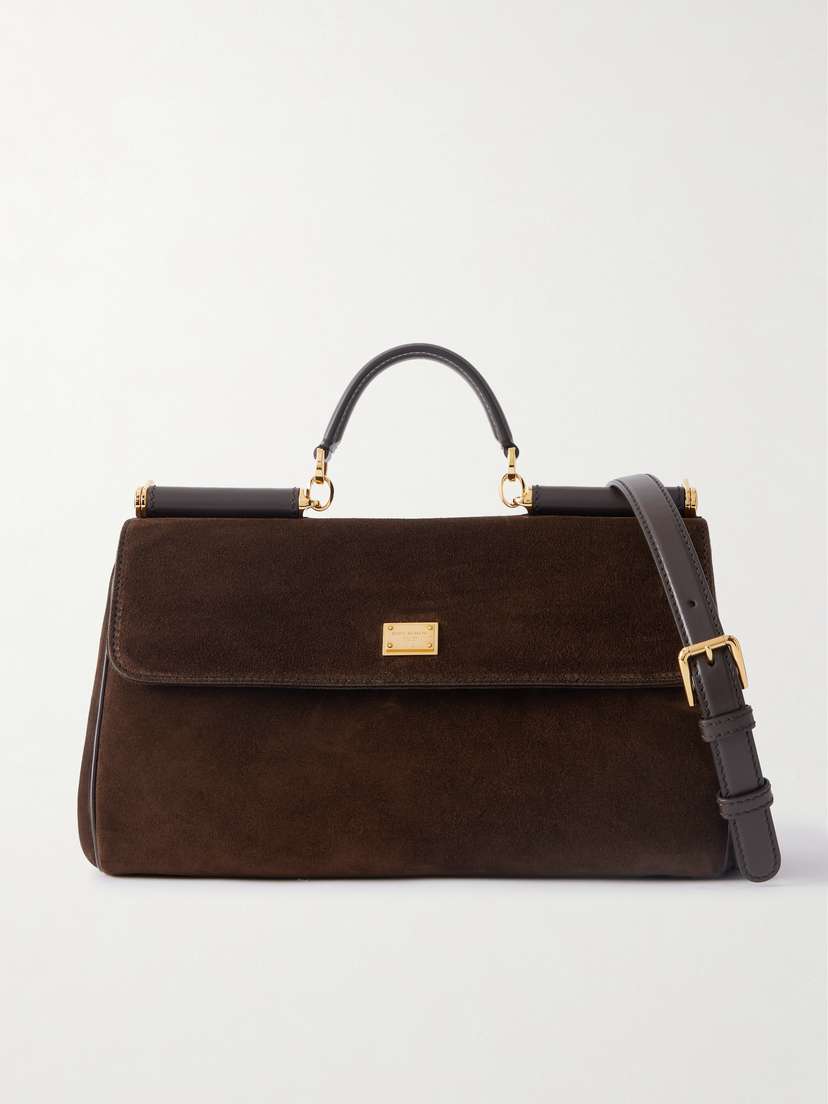 Dolce & Gabbana Sicily Small Leather-trimmed Suede Shoulder Bag