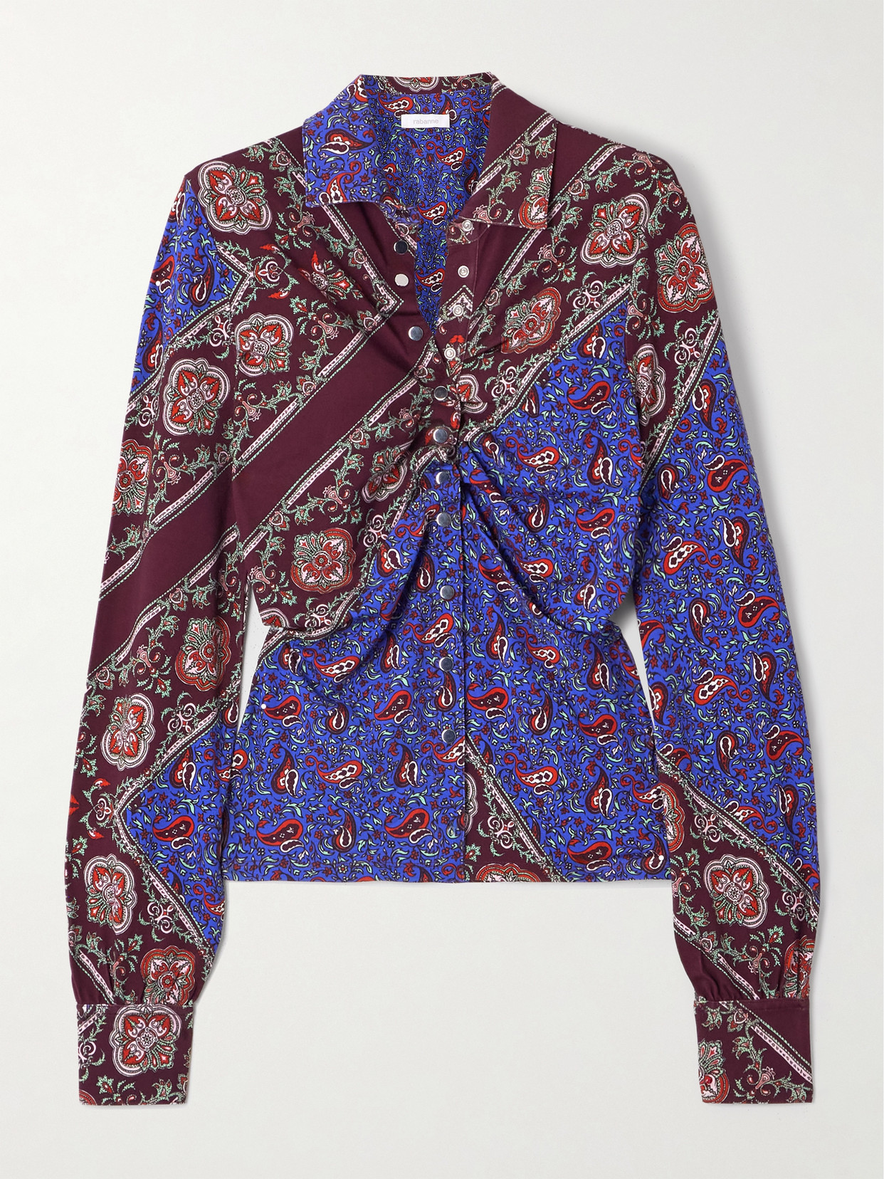 Rabanne Ruched Paisley-print Jersey Shirt In Multi