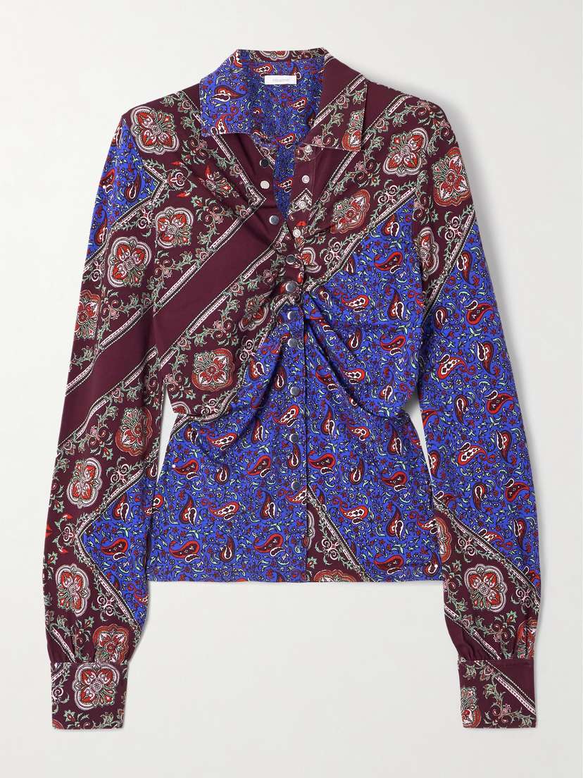 Rabanne Ruched Paisley-print Jersey Shirt