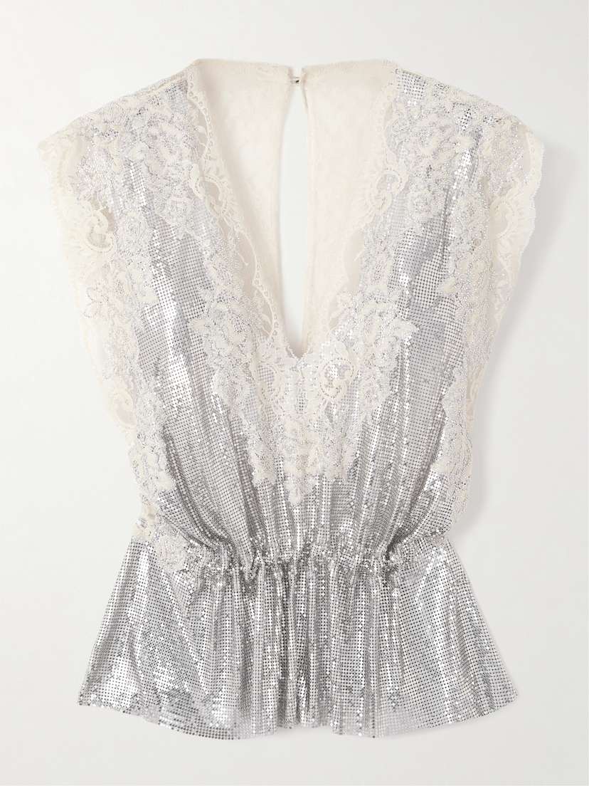 Rabanne Lace-trimmed Chainmail Blouse