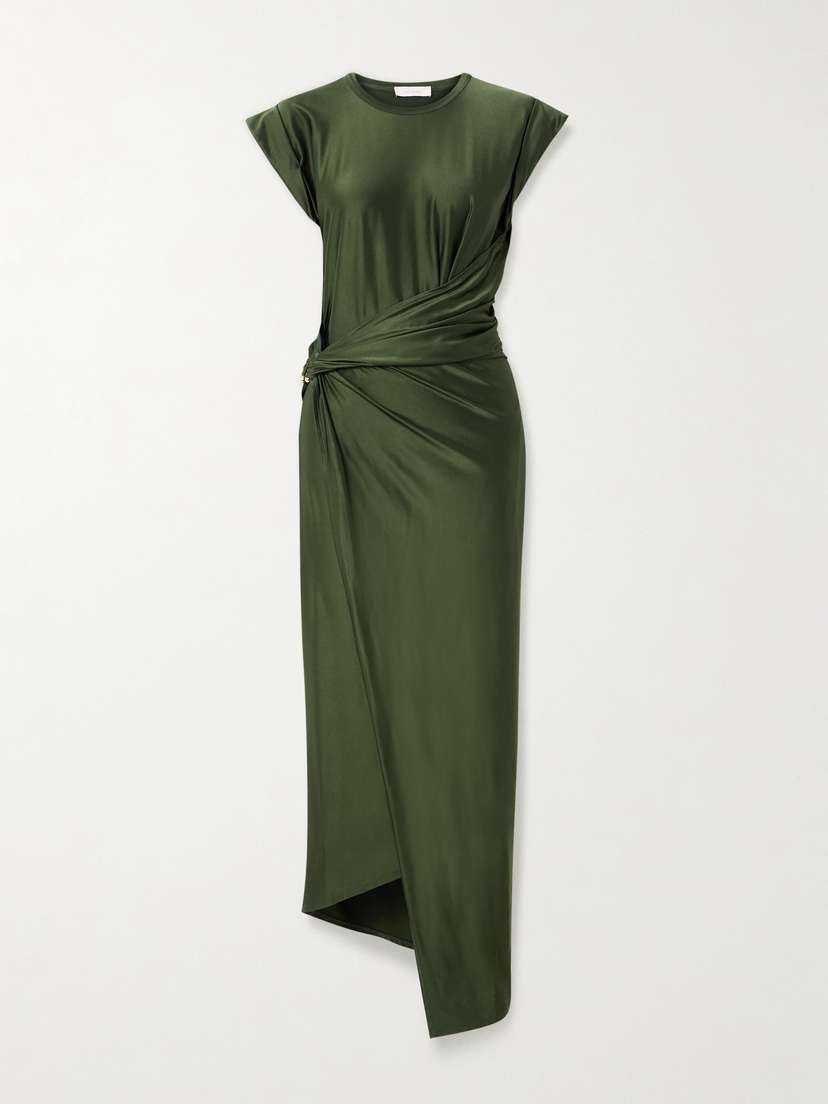 Rabanne Asymmetric Embellished Draped Satin-jersey Dress