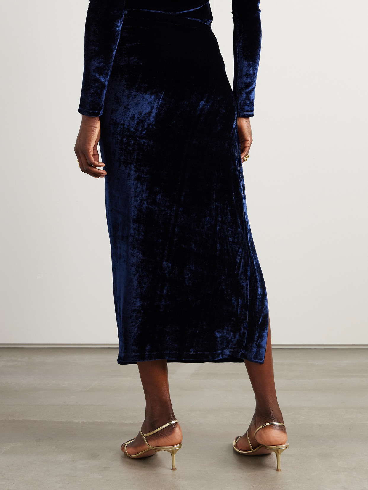 Ruched Embellished Velvet Midi
