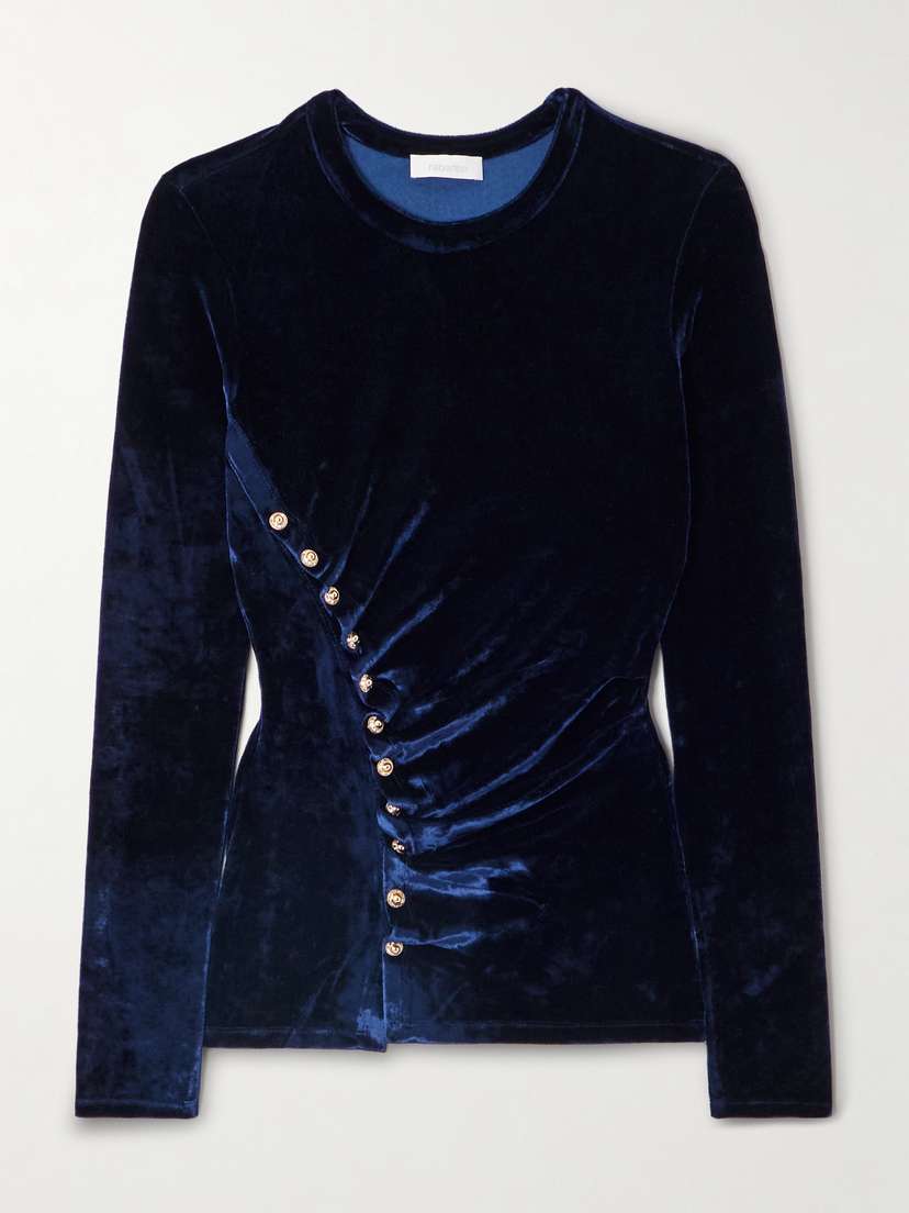 Rabanne Ruched Embellished Velvet Top