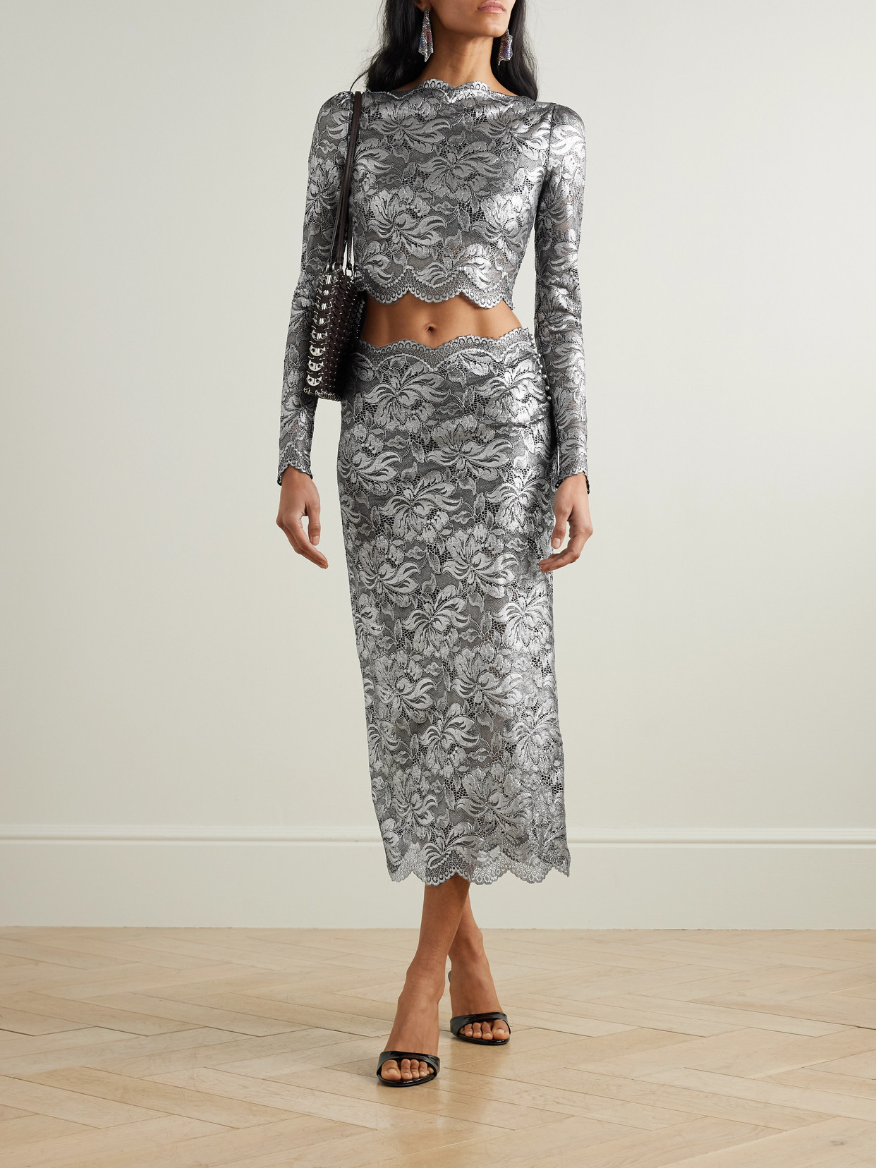 Rabanne Cropped Scalloped Stretch-lace Top