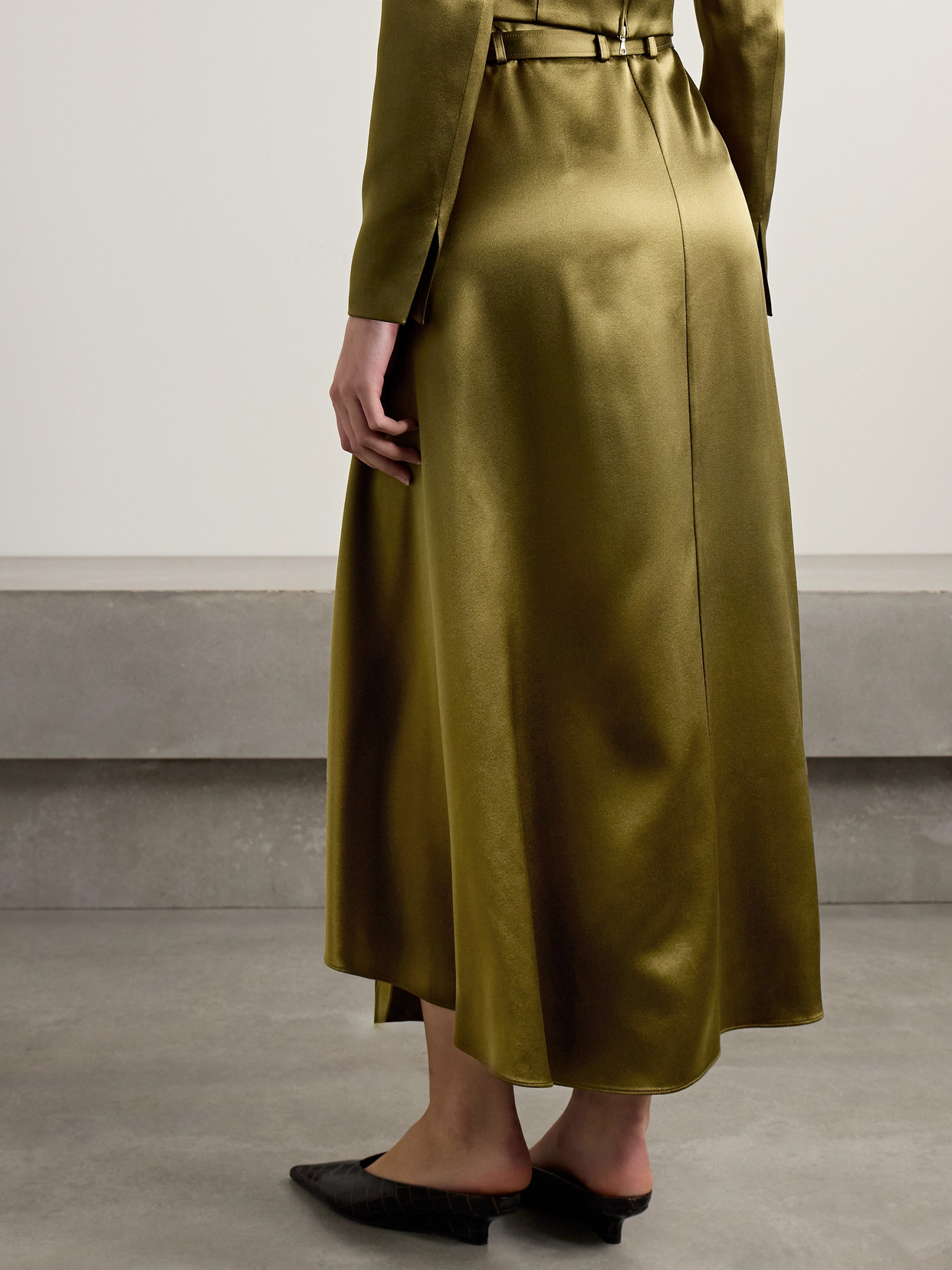 Adam Lippes Bruna Wrap-effect Belted Silk-charmeuse Midi Skirt In Green