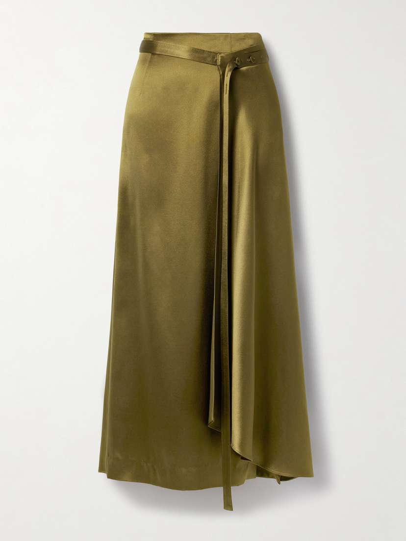 Adam Lippes Bruna Wrap-effect Belted Silk-charmeuse Midi Skirt
