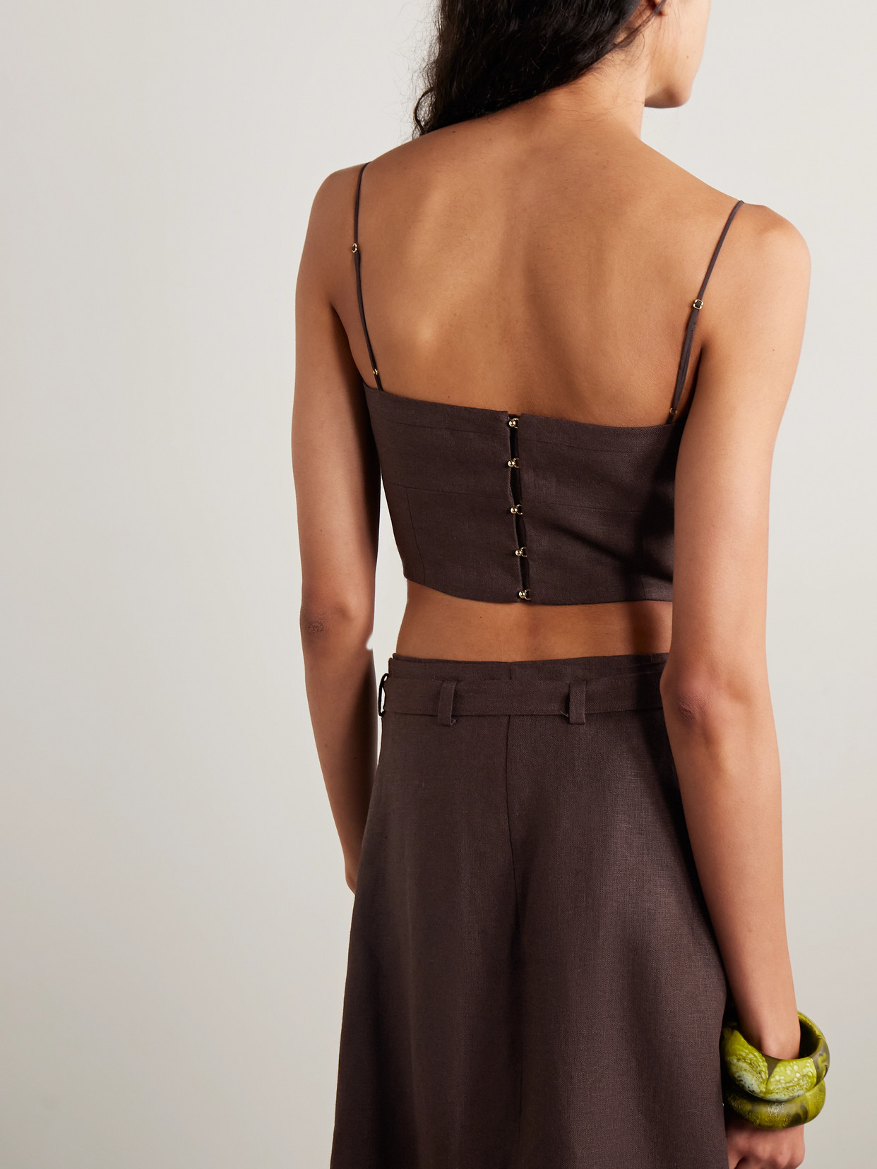 Adam Lippes Bex Cropped Linen Top In Brown