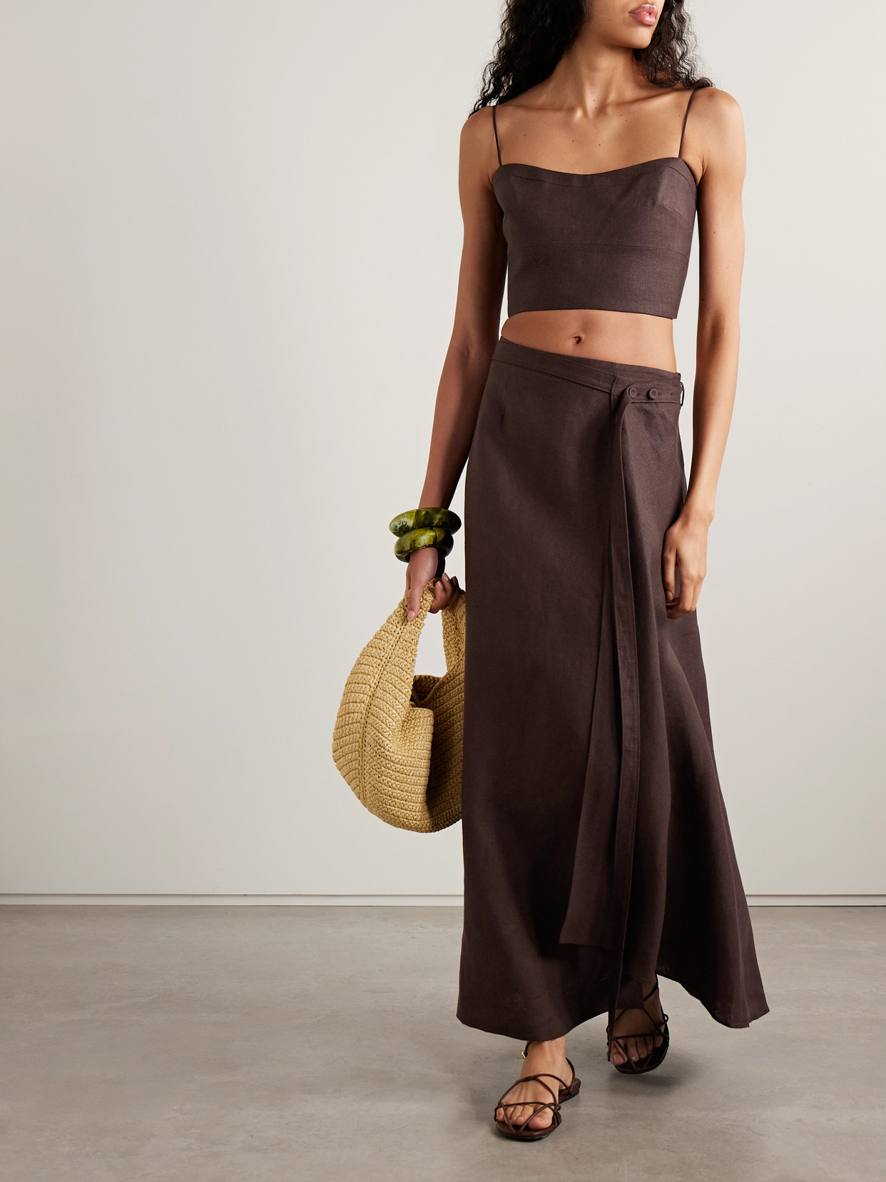 Adam Lippes Bex Cropped Linen Top In Brown