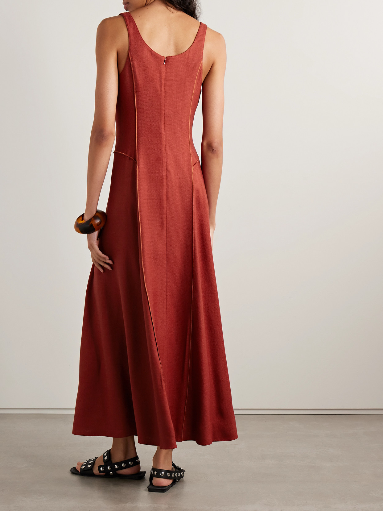 Adam Lippes Shay Paneled Canvas Midi Dress In Red