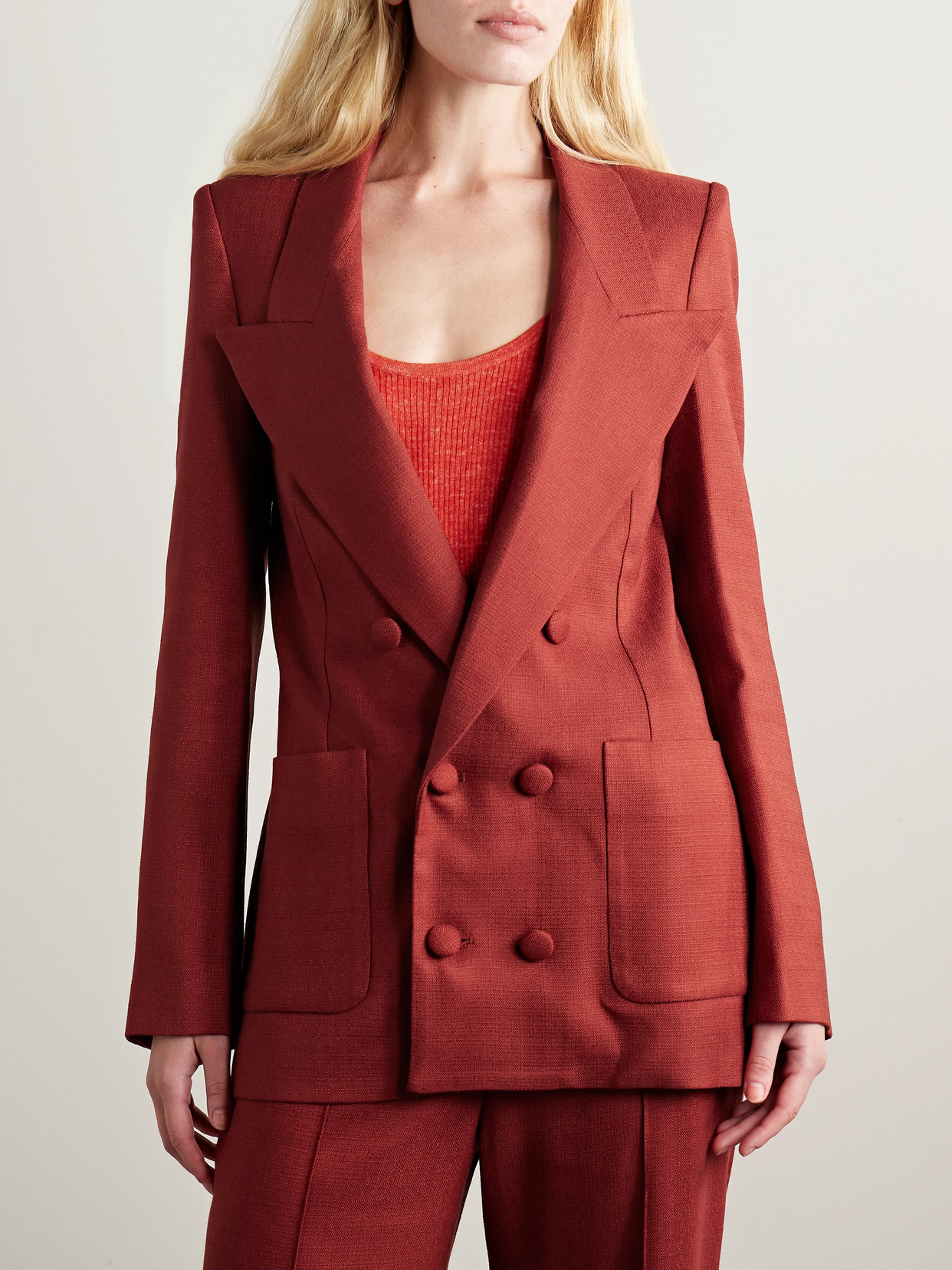 Adam Lippes Riva Double-breasted Canvas Blazer In Red