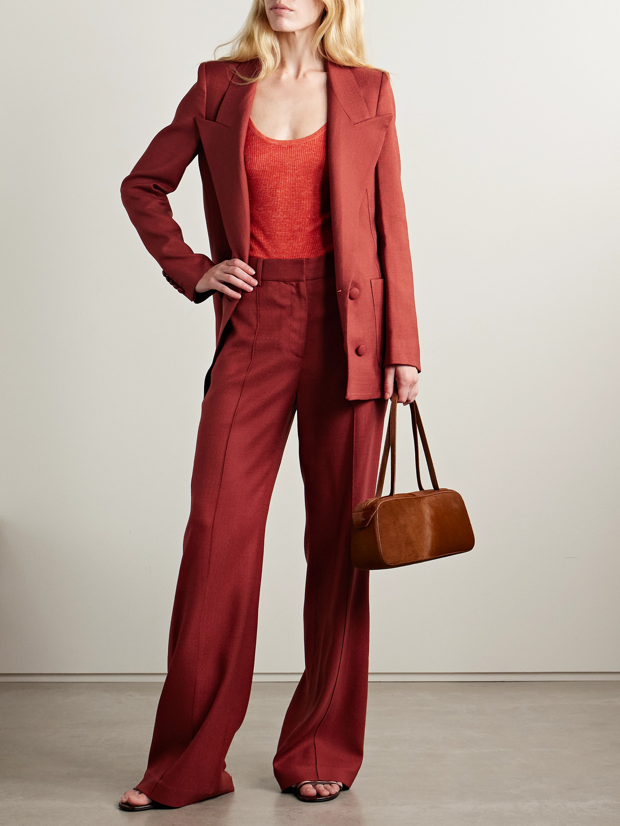Adam Lippes Riva Double-breasted Canvas Blazer In Red