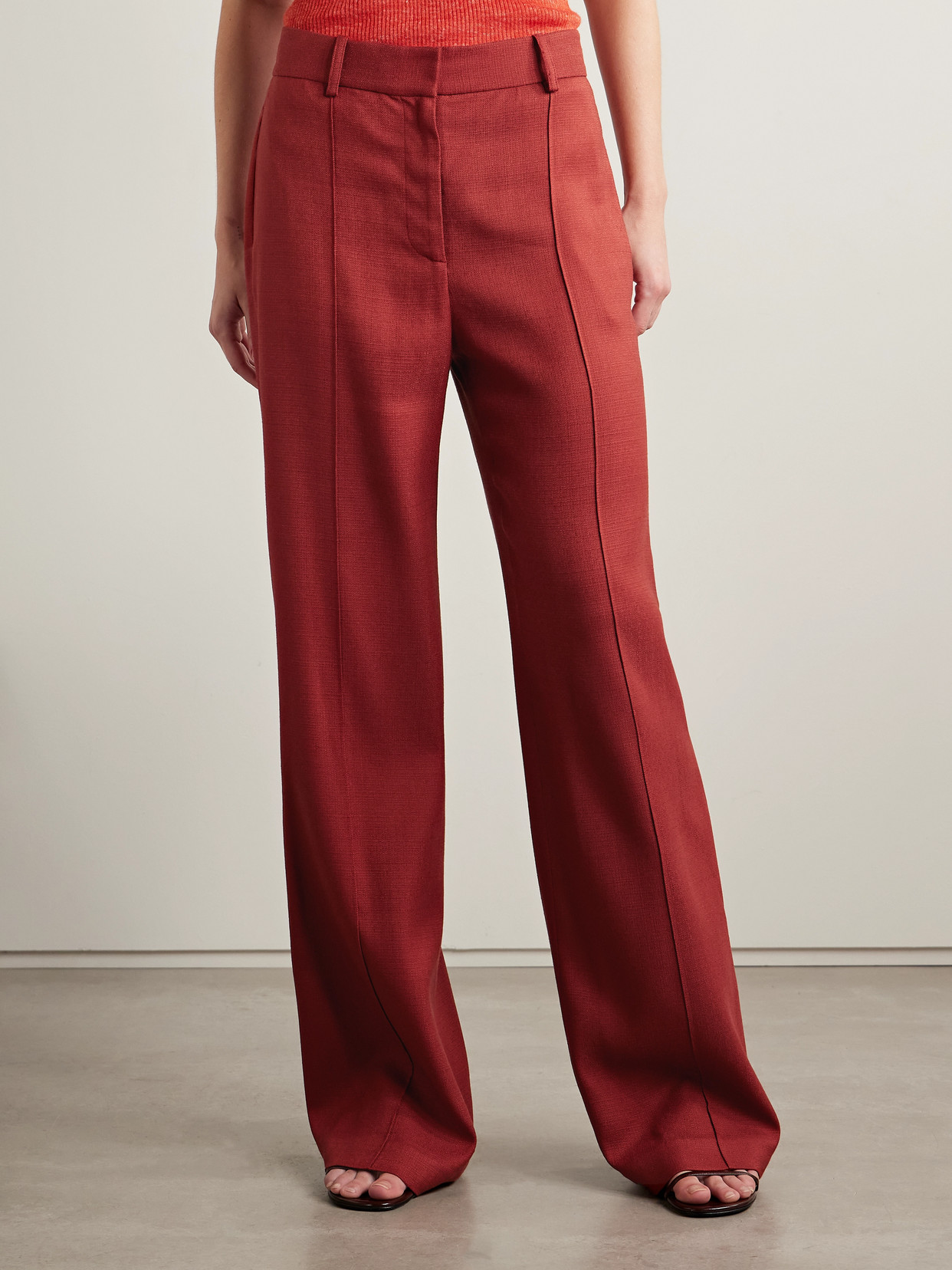 Adam Lippes Wyatt Canvas Straight-leg Pants In Red
