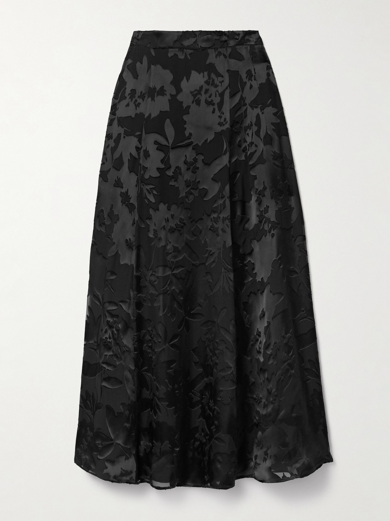 Adam Lippes Emi Devoré-satin Midi Skirt In Black