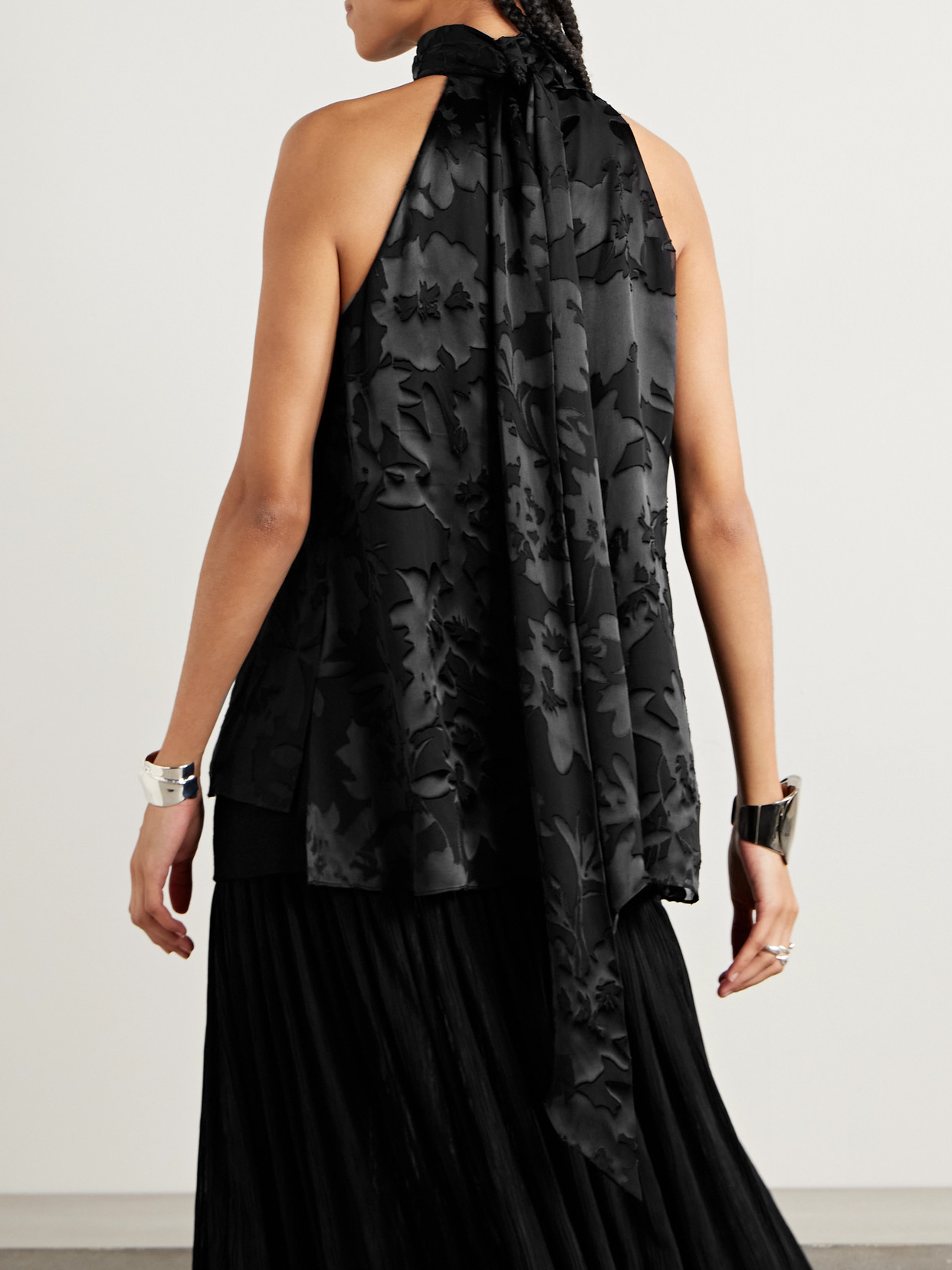 Adam Lippes Giulia Devoré-satin Halterneck Top In Black