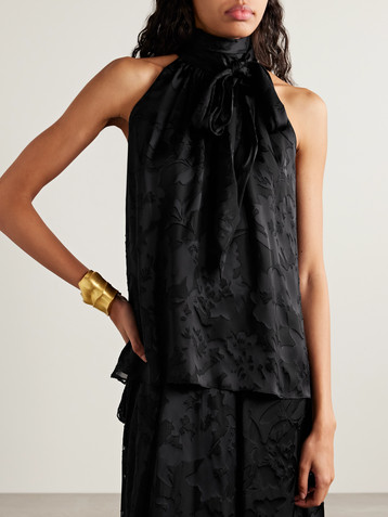 Adam Lippes Giulia devoré-satin halterneck top
