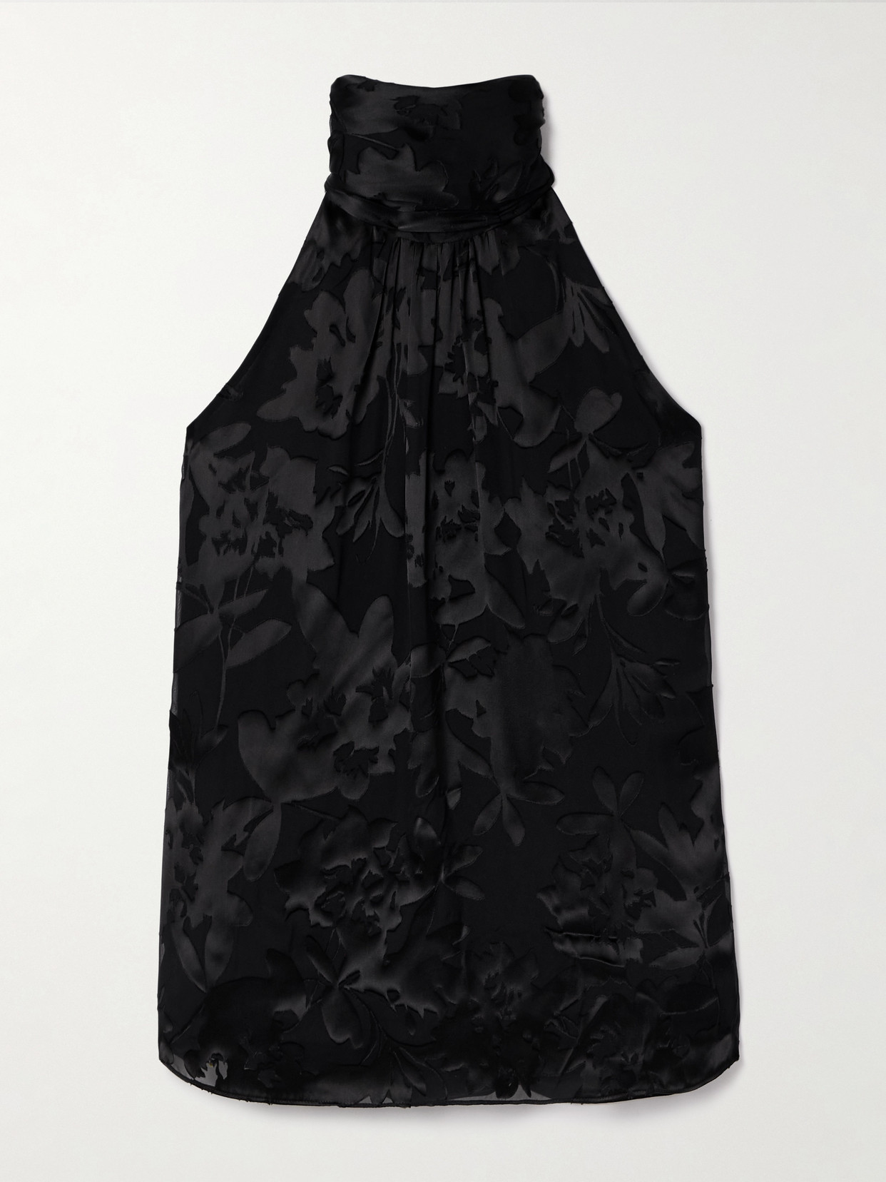 Adam Lippes Giulia Devoré-satin Halterneck Top In Black