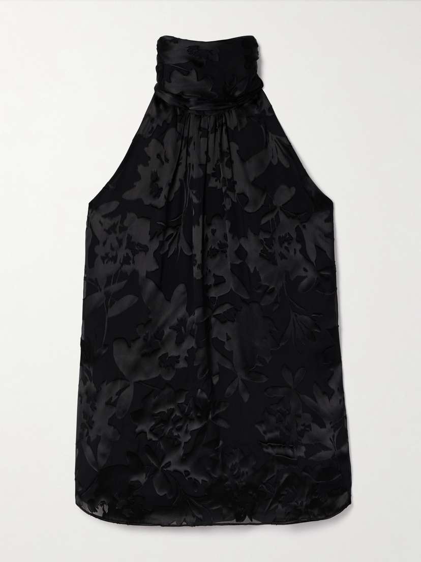 Adam Lippes Giulia Devoré-satin Halterneck Top