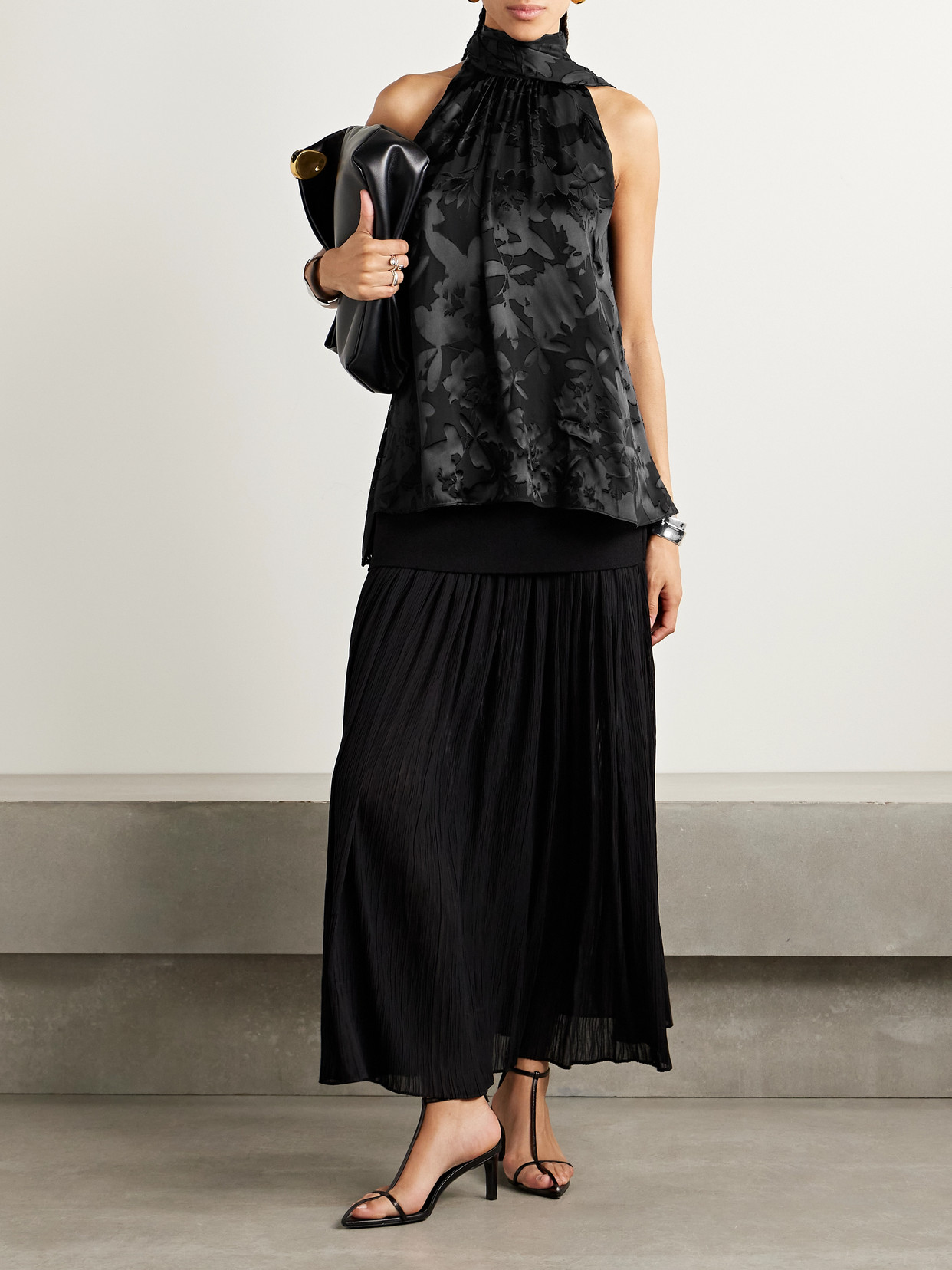 Adam Lippes Giulia Devoré-satin Halterneck Top In Black