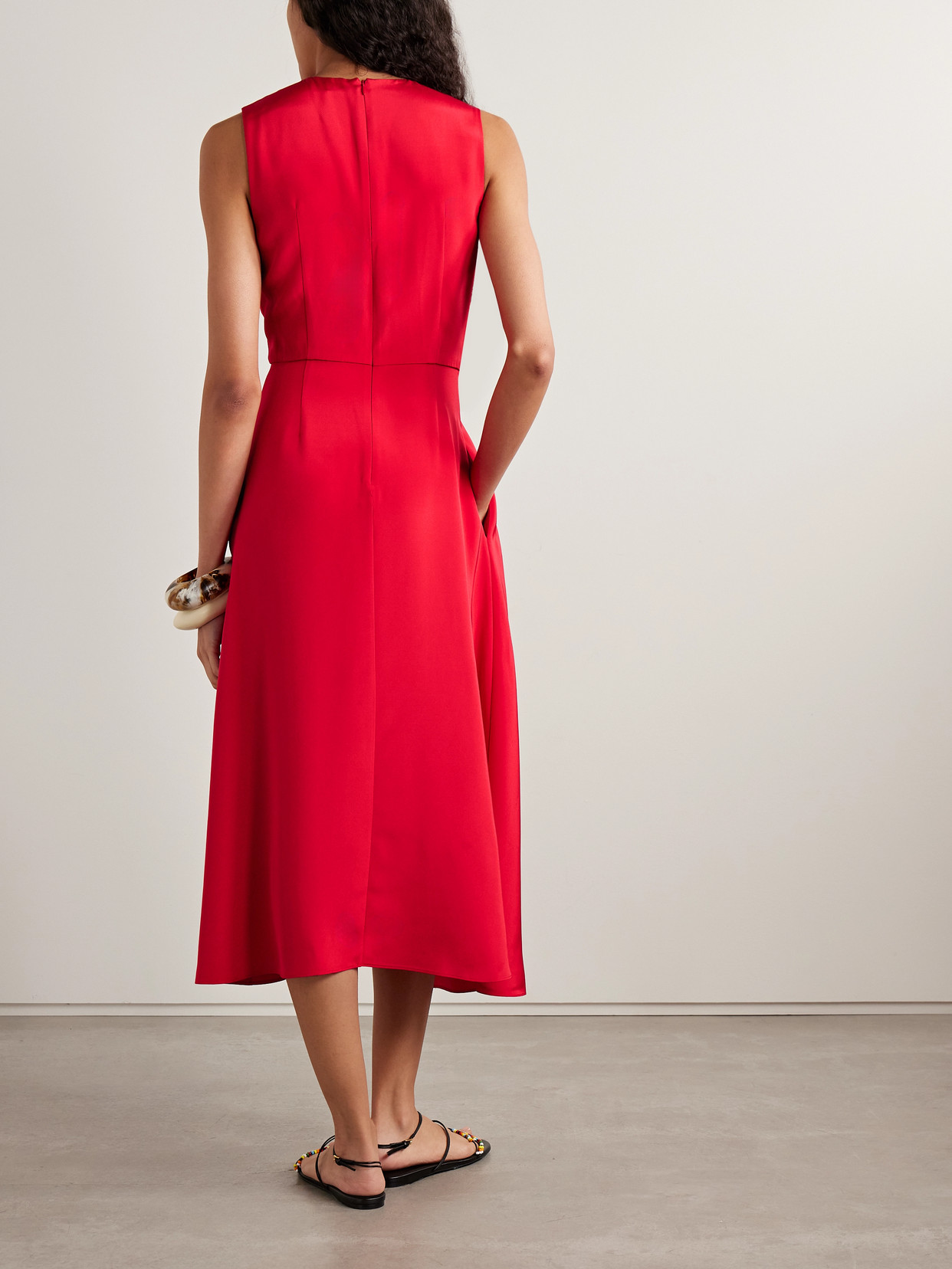 Adam Lippes Lynn Draped Silk-crepe Midi Dress In Red