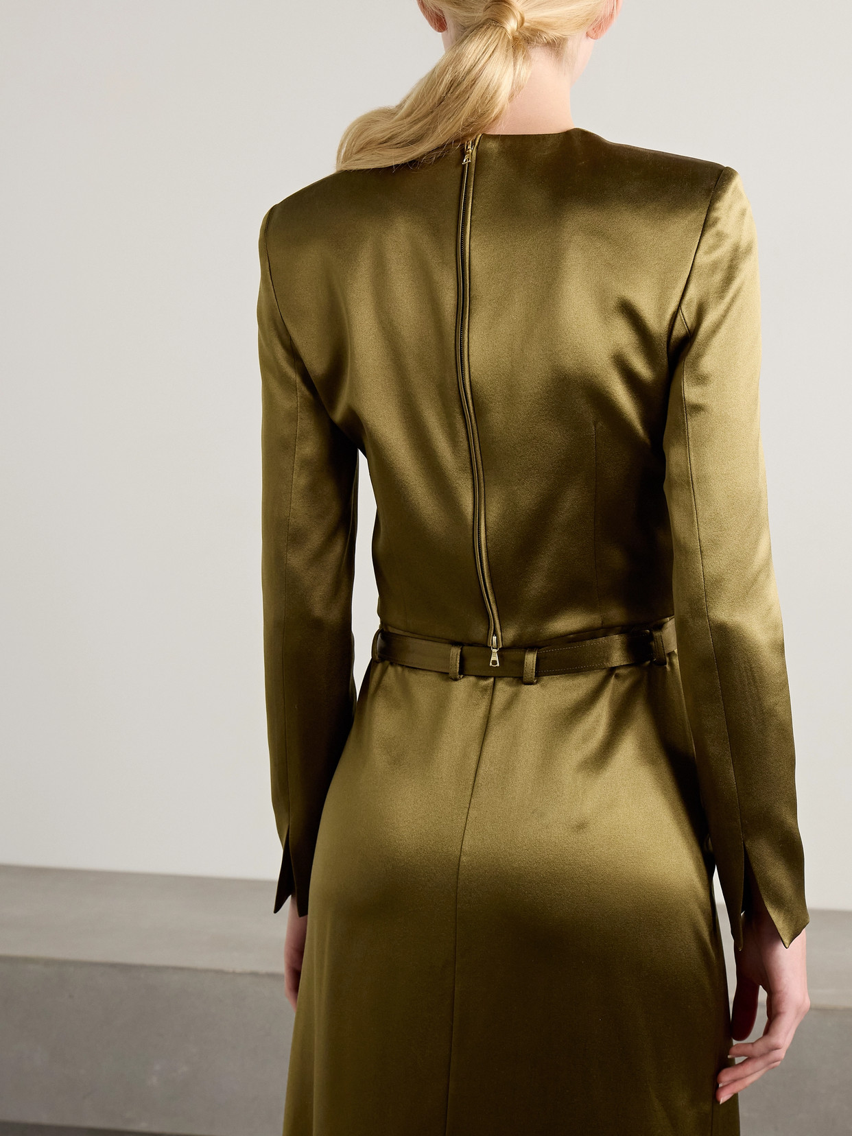 Adam Lippes Keira Cropped Silk-charmeuse Top In Green