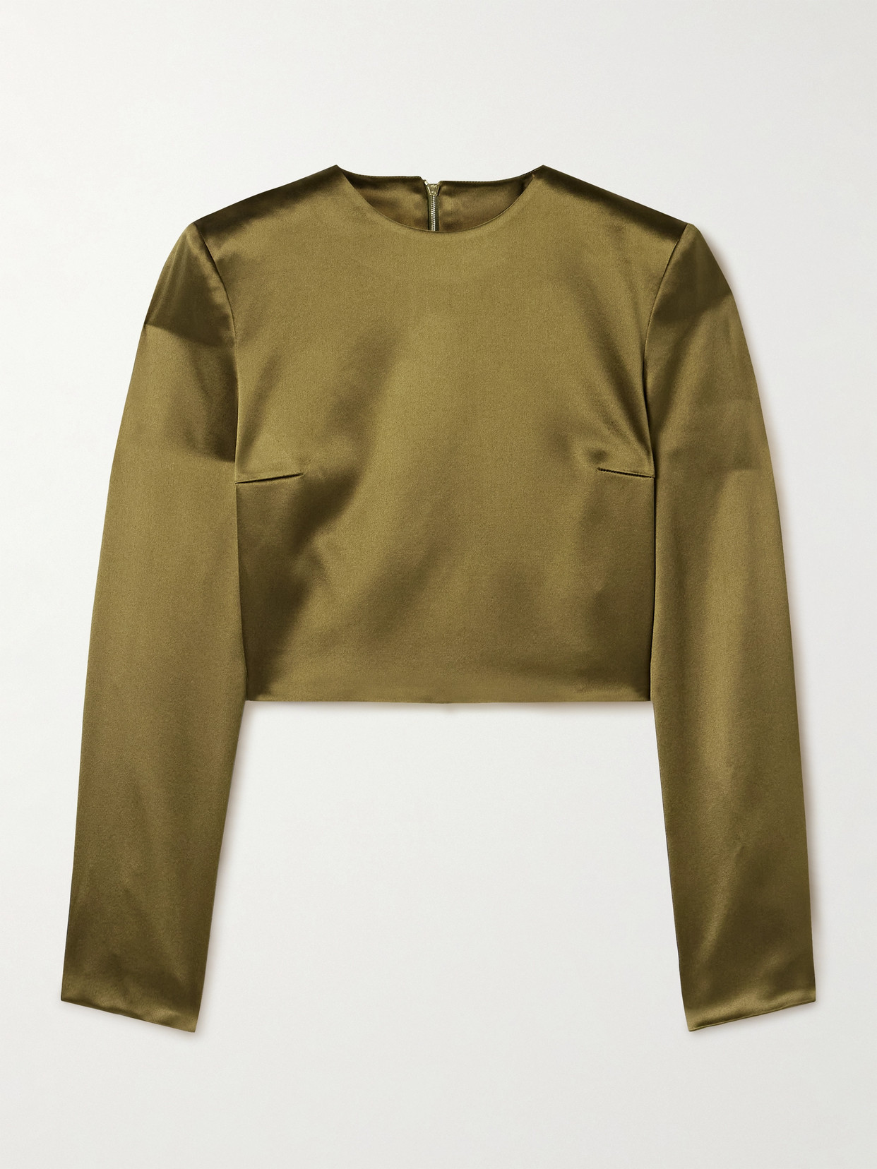Adam Lippes Keira Cropped Silk-charmeuse Top In Green