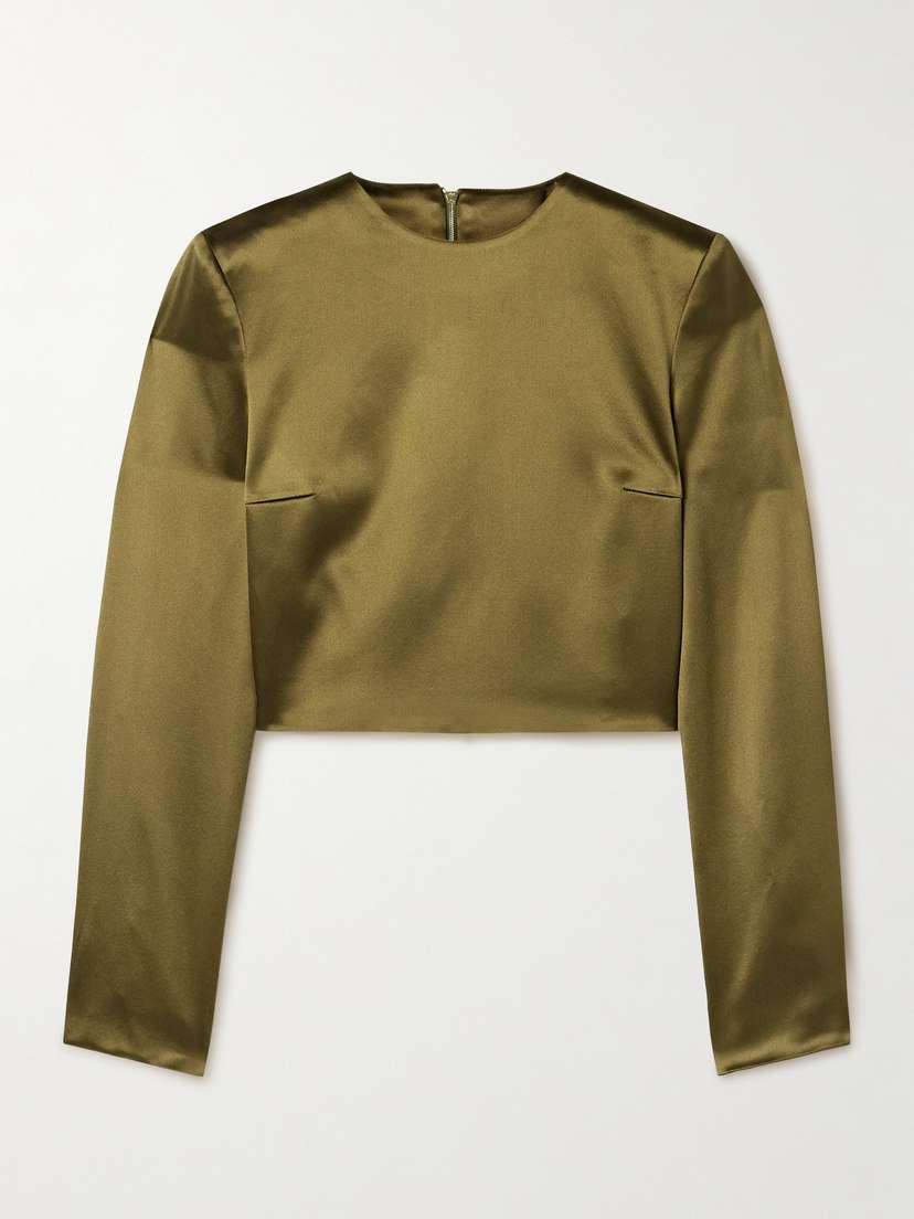 Adam Lippes Keira Cropped Silk-charmeuse Top