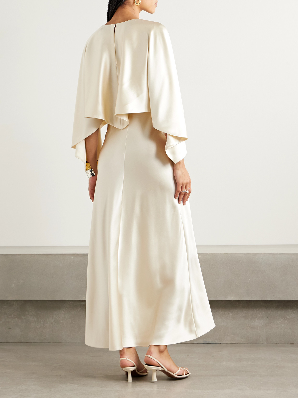Adam Lippes Larys Layered Asymmetric Cape-effect Silk-charmeuse Maxi Dress In Neutral