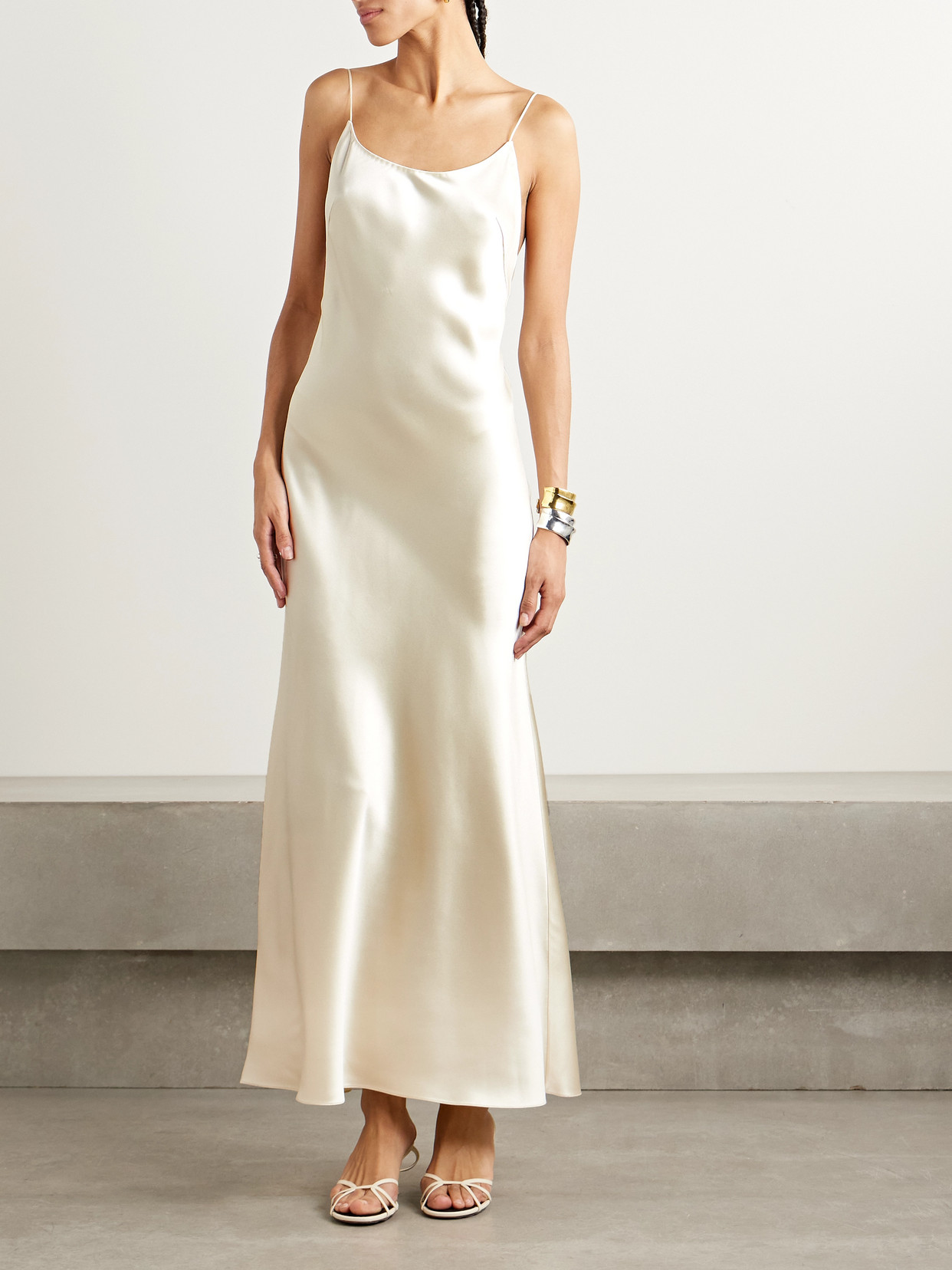 Adam Lippes Larys Layered Asymmetric Cape-effect Silk-charmeuse Maxi Dress In Neutral