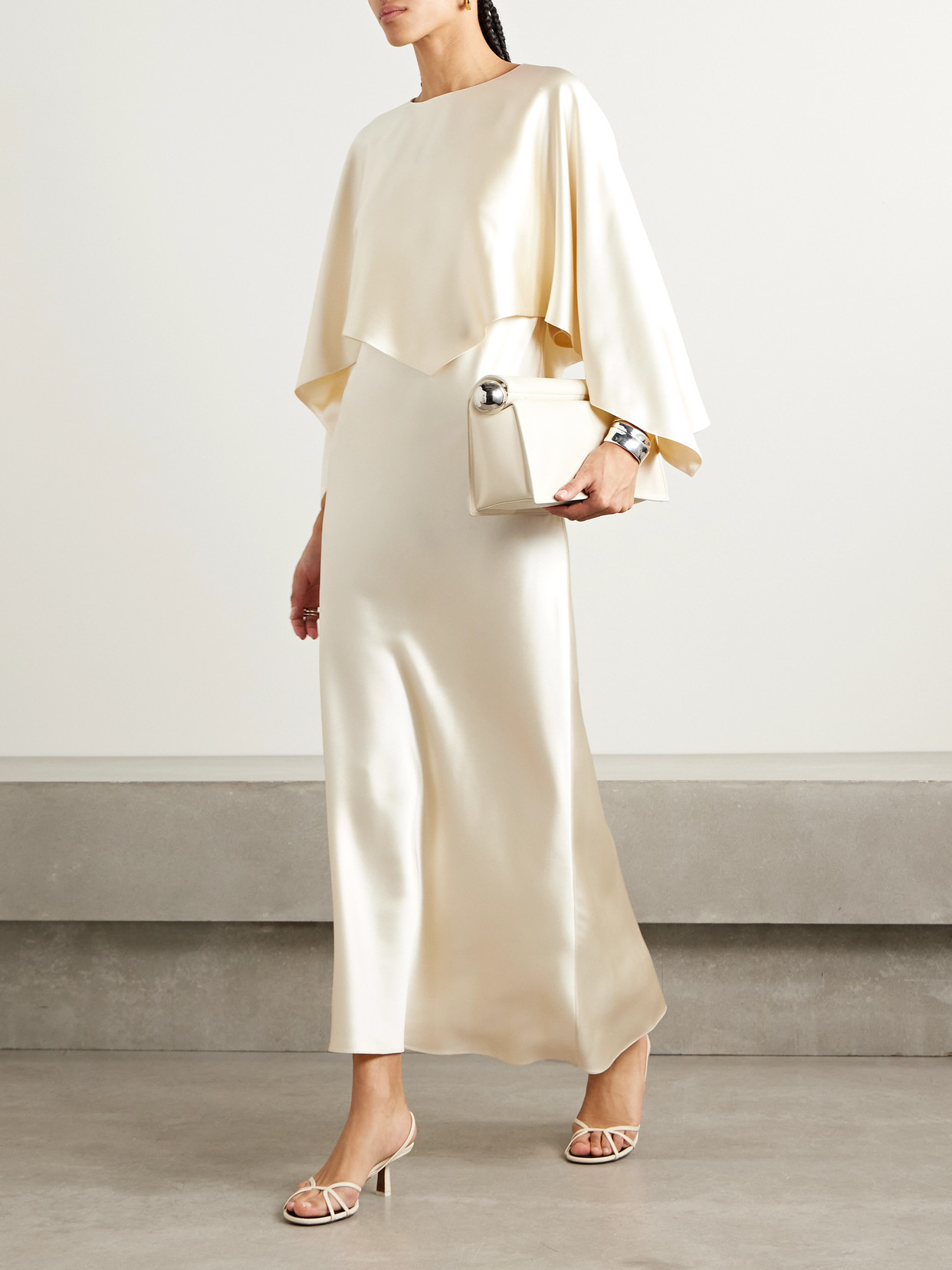 Adam Lippes Larys Layered Asymmetric Cape-effect Silk-charmeuse Maxi Dress In Neutral