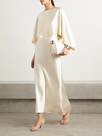 Larys layered asymmetric cape-effect silk-charmeuse maxi dress
