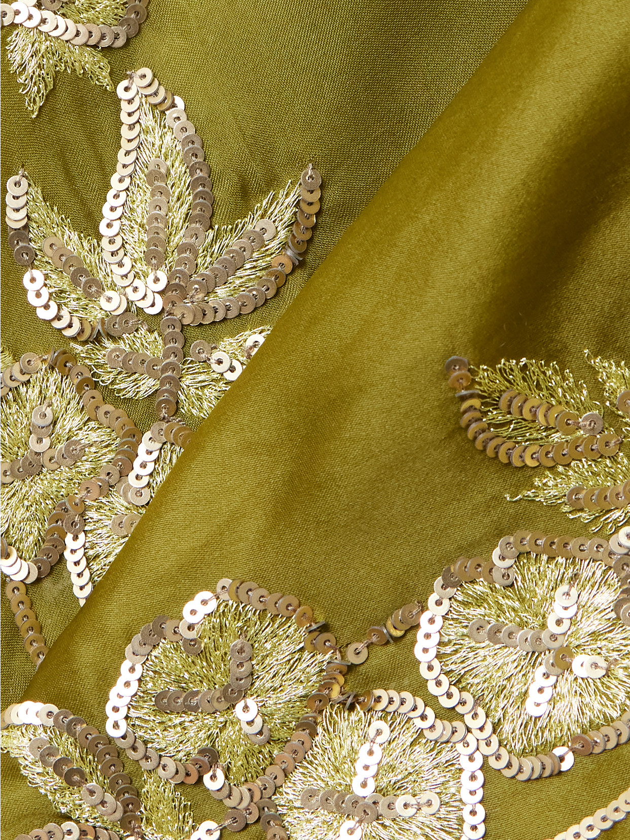 Shatha Essa Sequin-embellished Embroidered Organic Silk Wrap Gown In Green